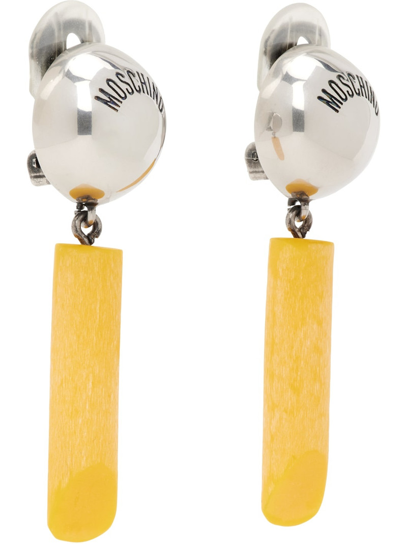 Moschino Silver & Yellow Engraved-Logo Earrings outlook