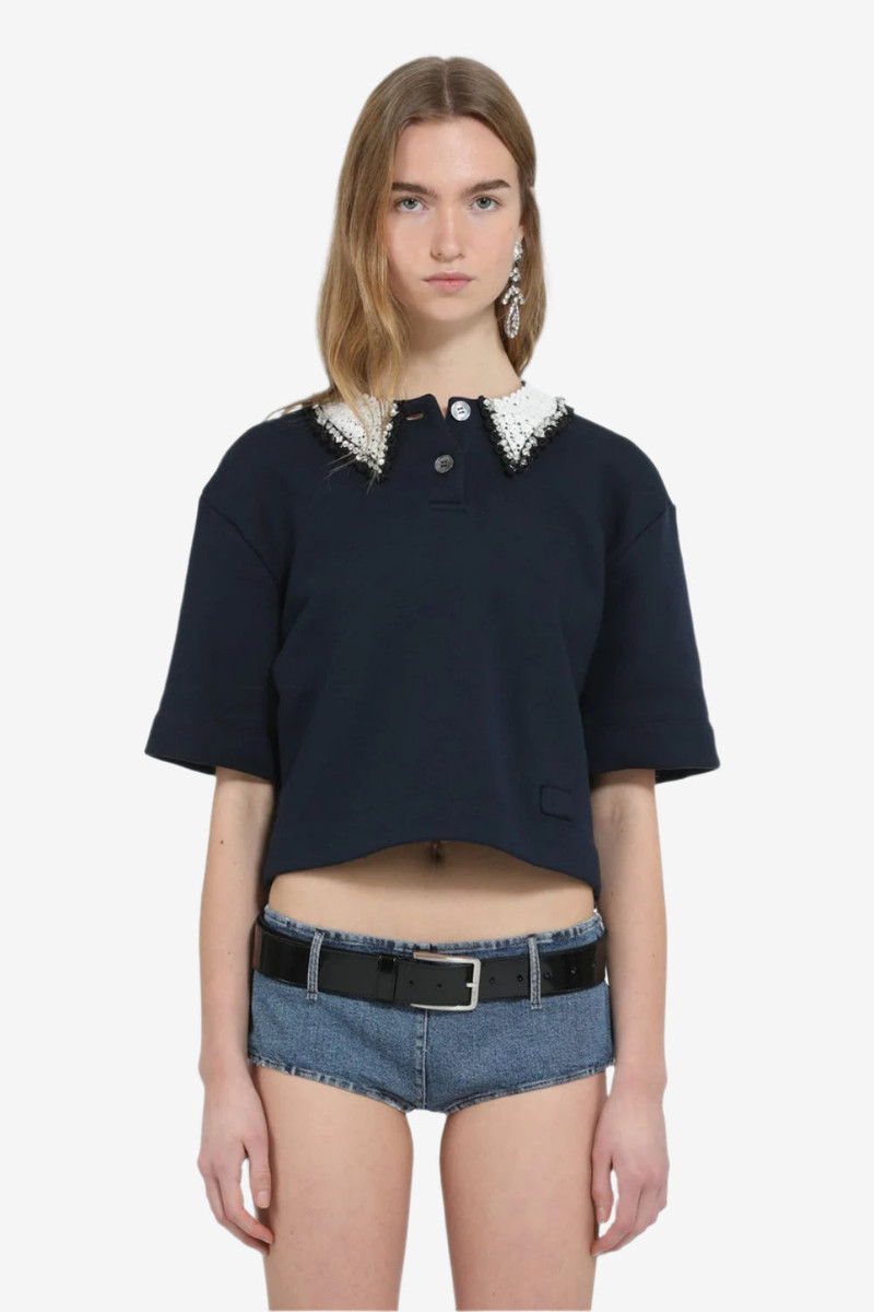 CROP POLO WITH EMBROIDERED COLLAR 1