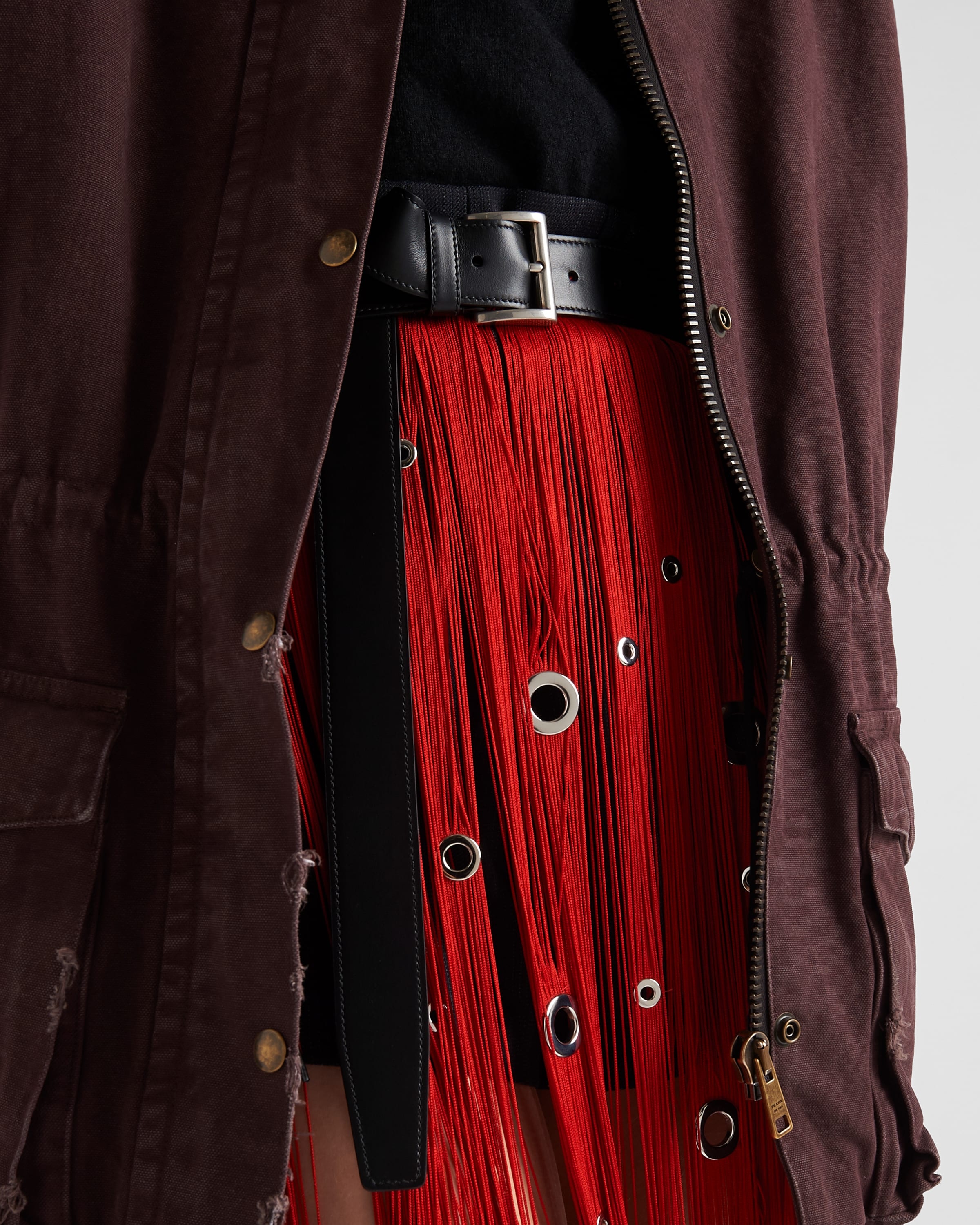 Midi-skirt with fringe and grommet embellishment - 3