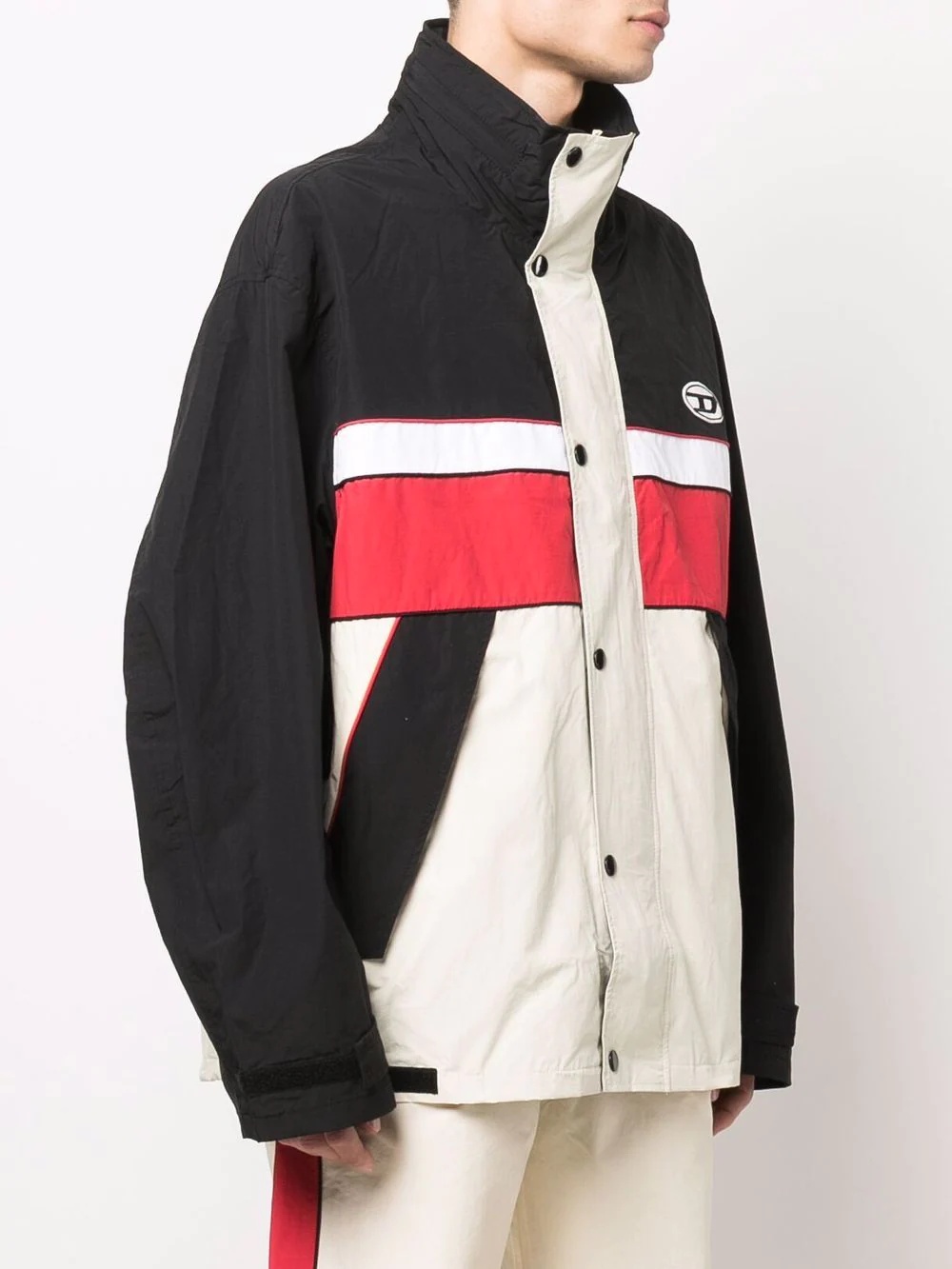 contrast-panel funnel neck jacket - 3