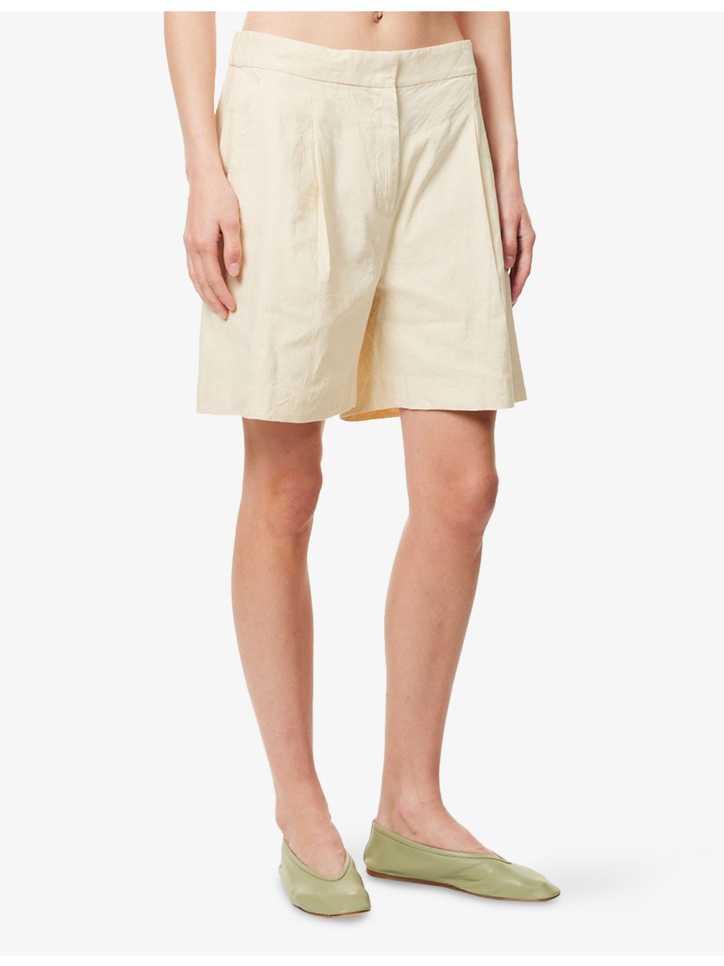 Leona Pleated Stretch-Linen Blend Shorts - 3