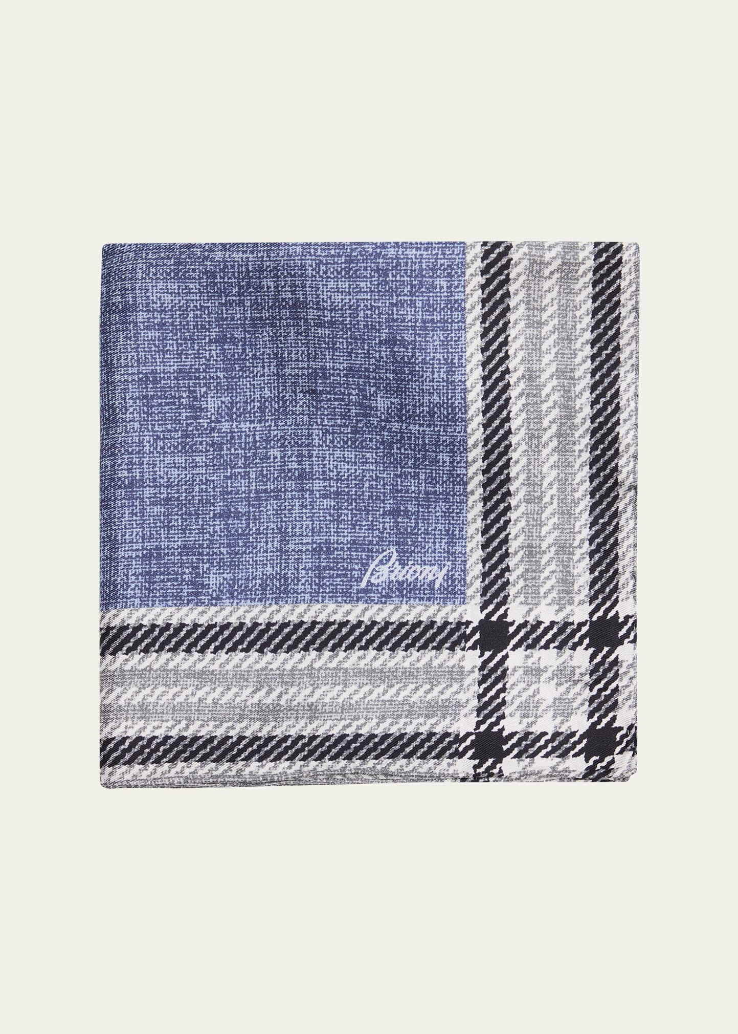 Men's Silk Check-Trim Pocket Square - 1