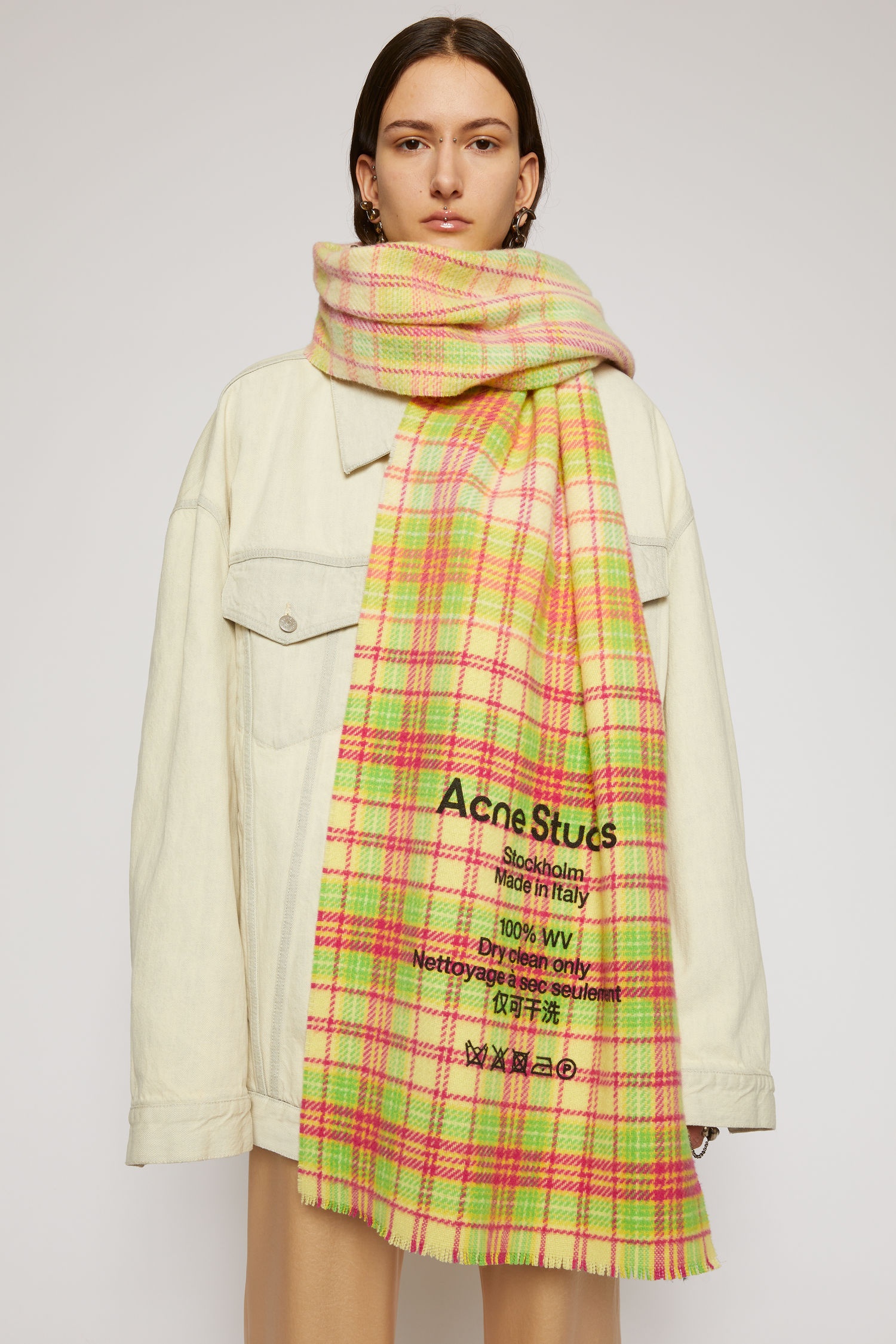 Checked logo scarf fuchsia/yellow - 4