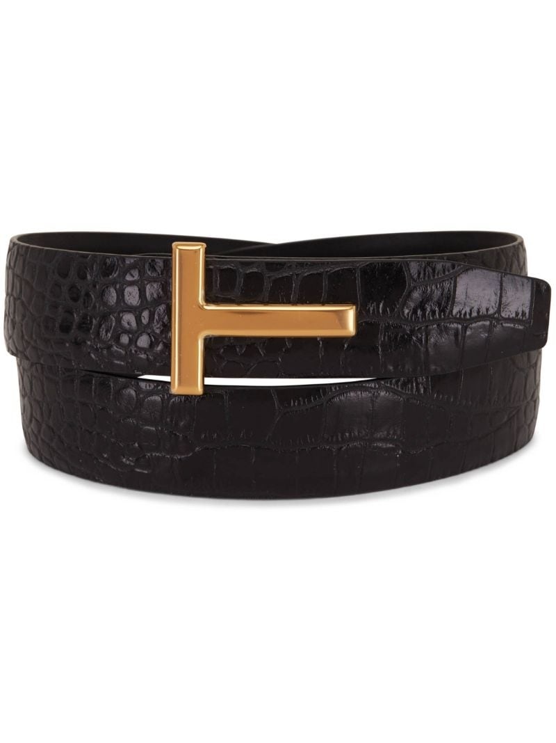 logo-buckle leather belt - 1