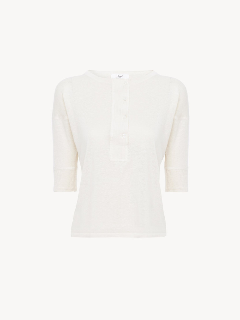 Chloé SHORT-SLEEVE HENLEY SHIRT IN LINEN & SILK KNIT outlook