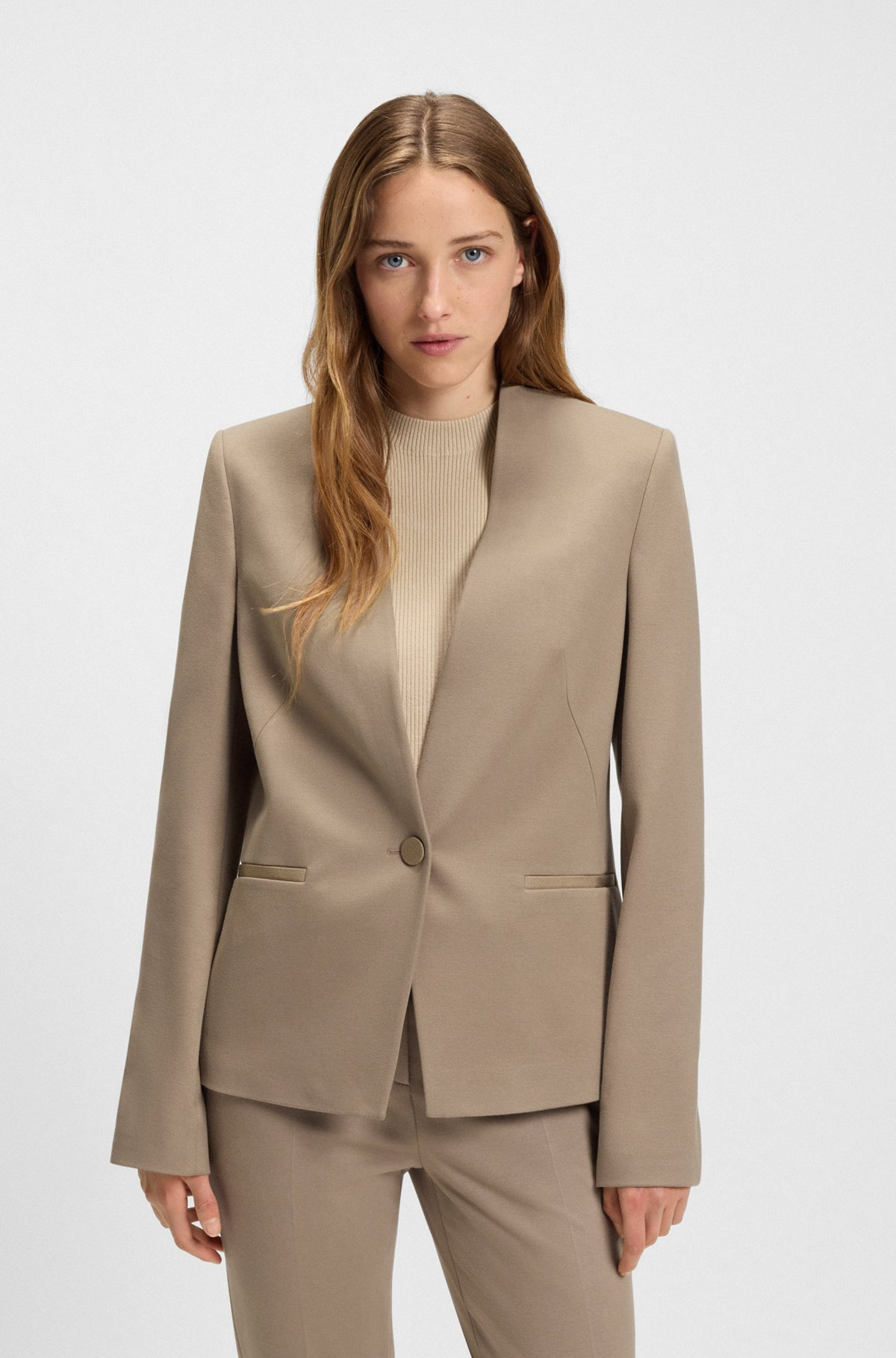 COLLARLESS REGULAR-FIT BLAZER WITH HARDWARE BUTTON - 2