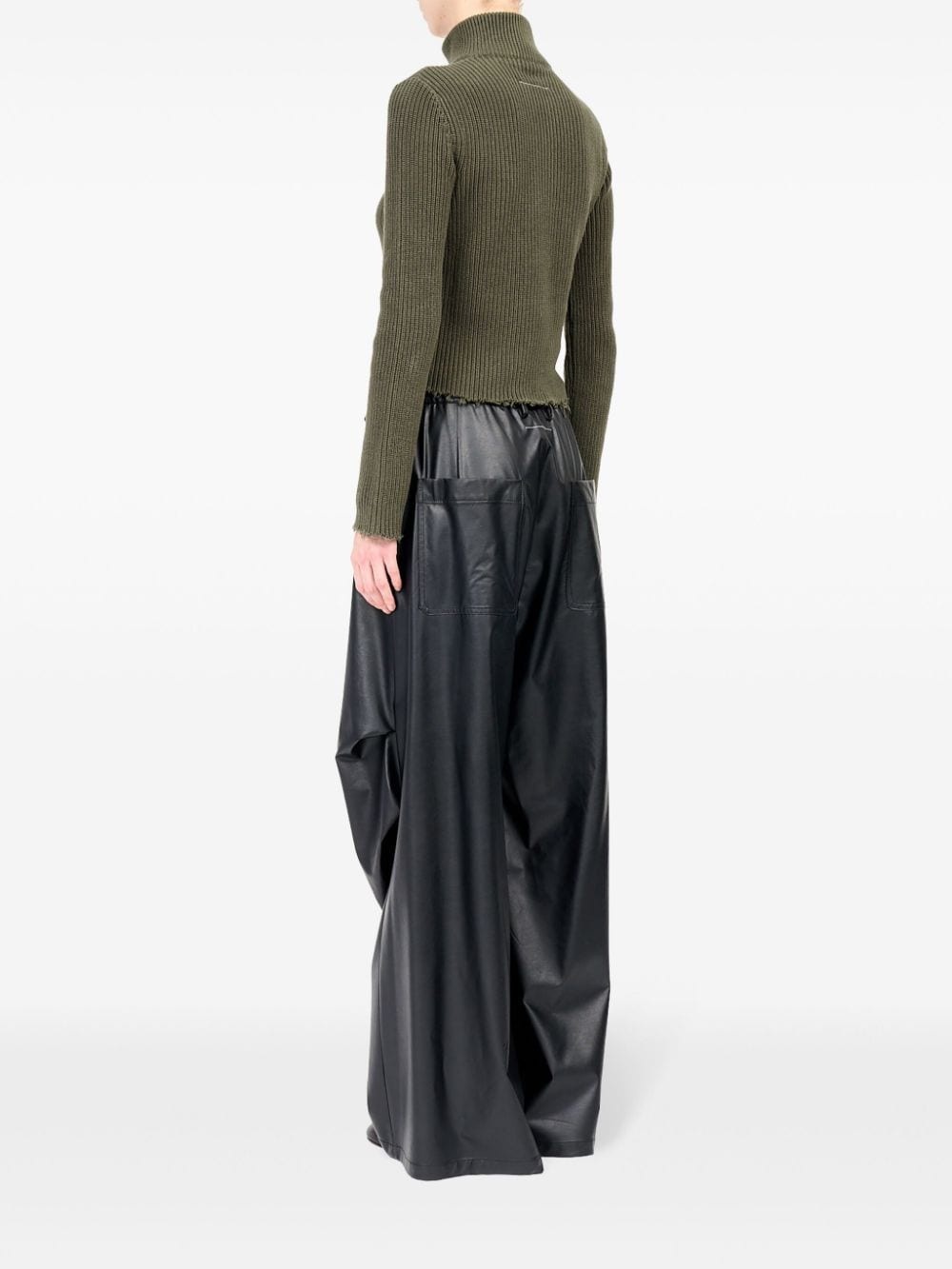 wide-leg crinkled trousers - 5
