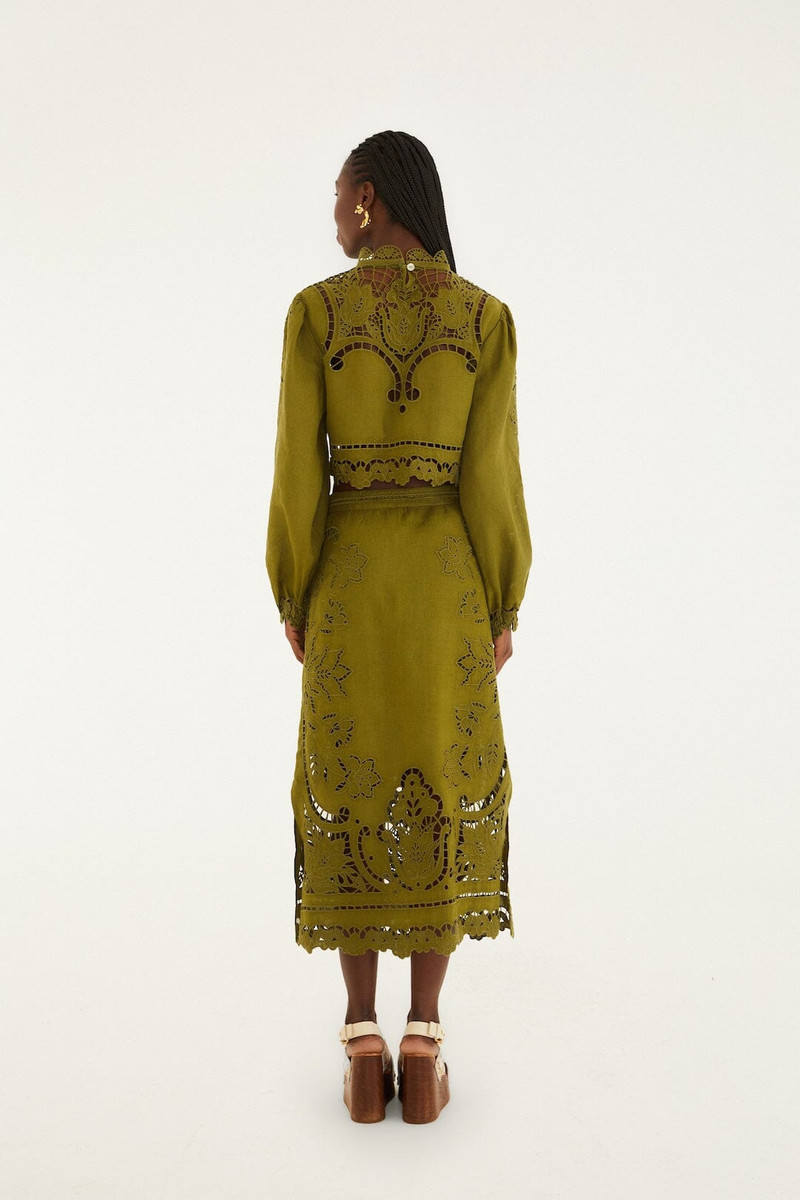 Green Majestic Garden Euroflax Premium Linen Richelieu Midi Skirt 3