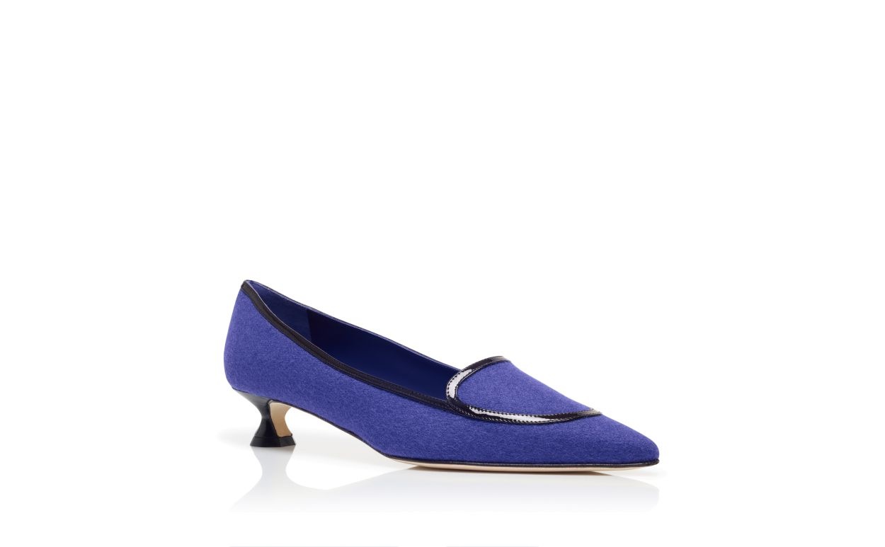 Blue Wool Pointed Toe Pumps - 3