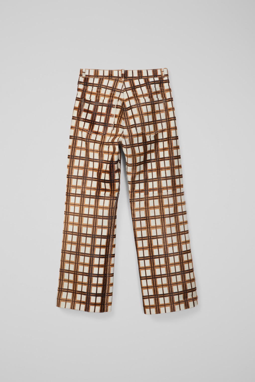 Cream-brown tartan hair-on-leather trousers - 3