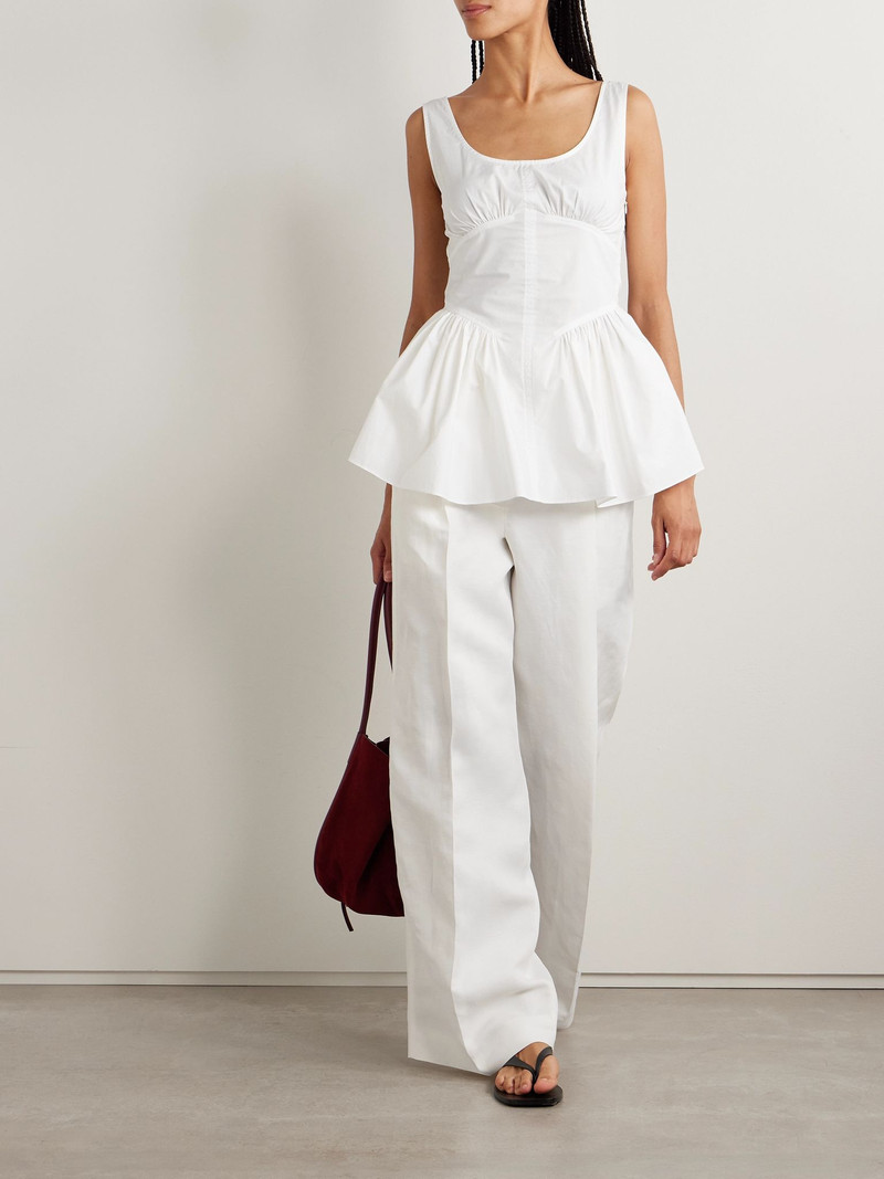 Proenza Schouler Bader gathered stretch-cotton poplin peplum top White outlook