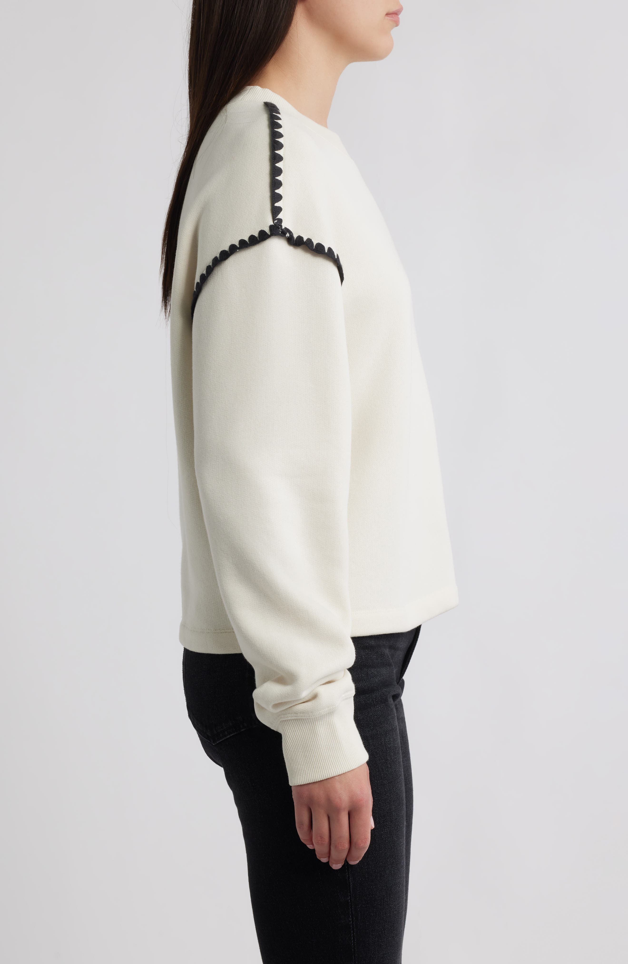 rag & bone Blanket Stitch Terry Sweatshirt in Chalk at Nordstrom - 3