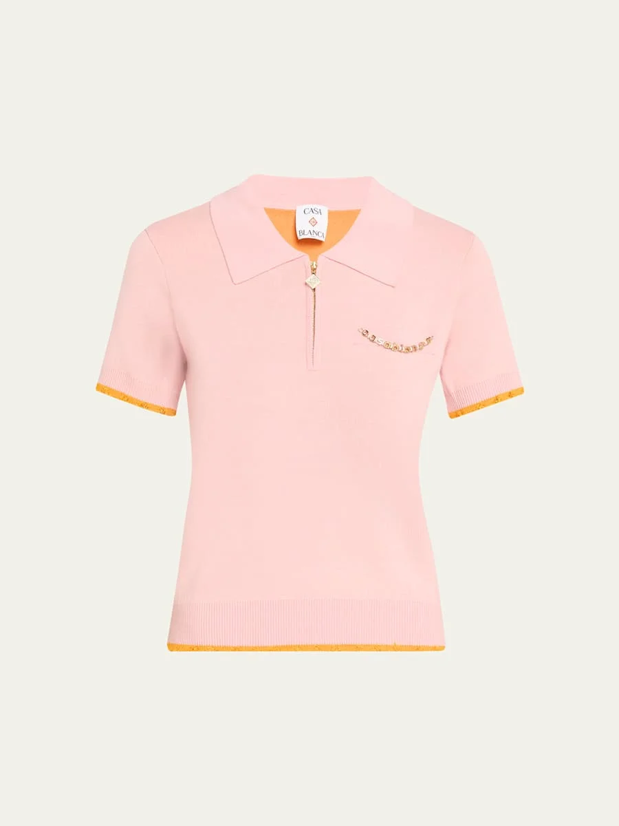 Crochet-Trimmed Double-Faced Polo Top - 1