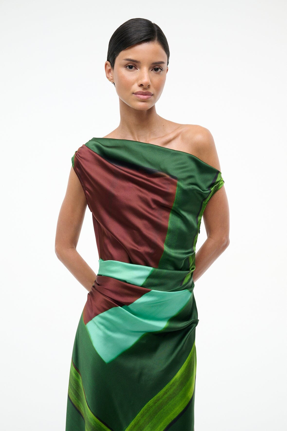 STAUD PHARE SILK DRESS EMERALD PRISM - 5