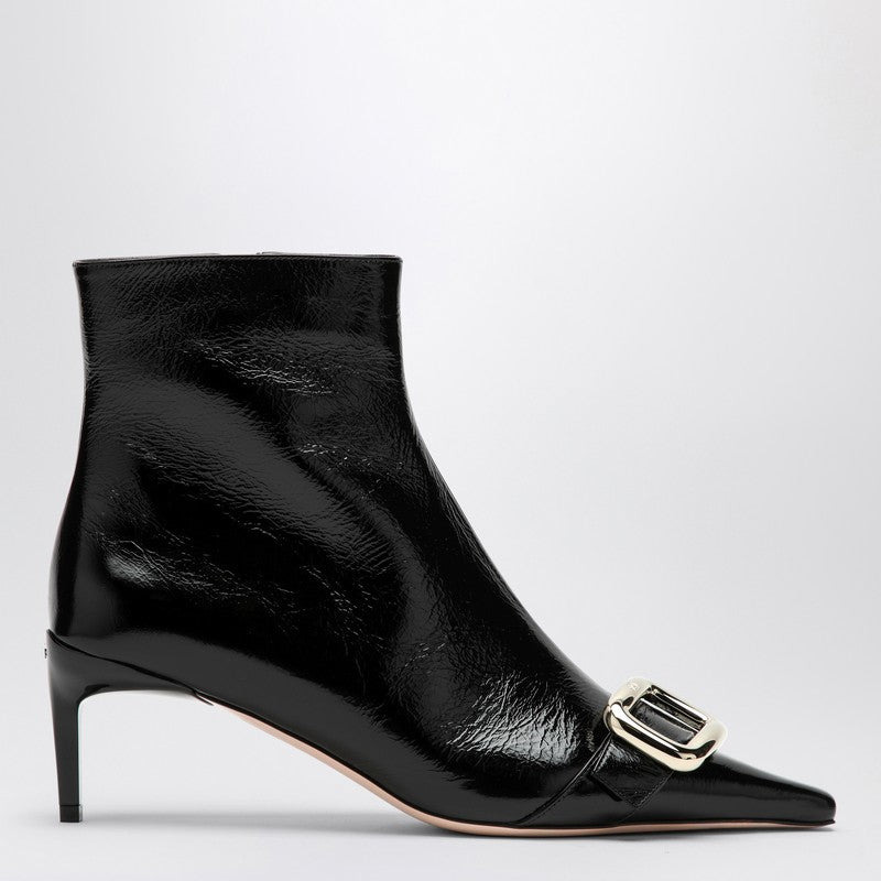 BLACK VIV CANARD LEATHER ANKLE BOOTS - 1