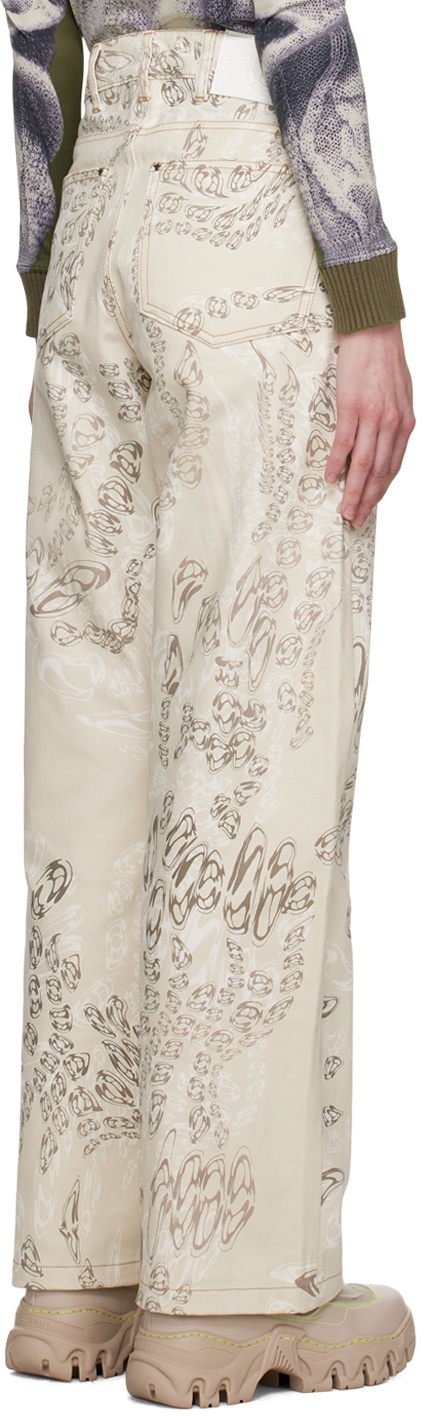 Beige Faux Denim Jeans - 3
