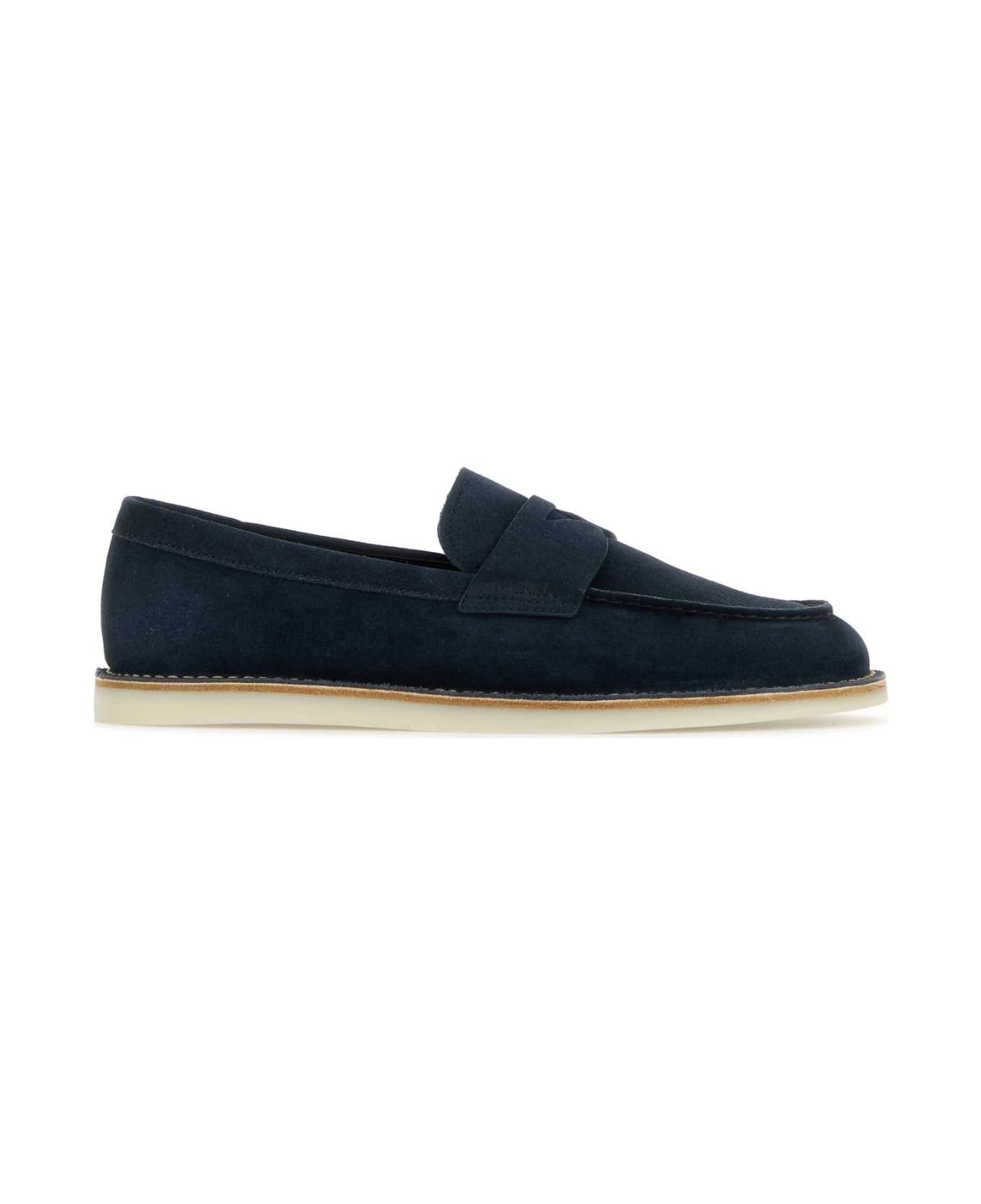 Navy Blue Suede Loafers - 1