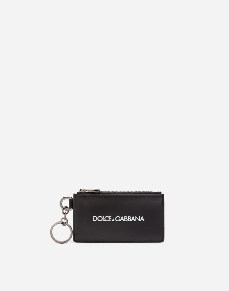 Calfskin card holder with logo print - 1