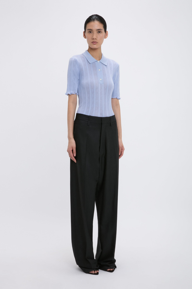 Frill Polo Top In Cloud Blue 4