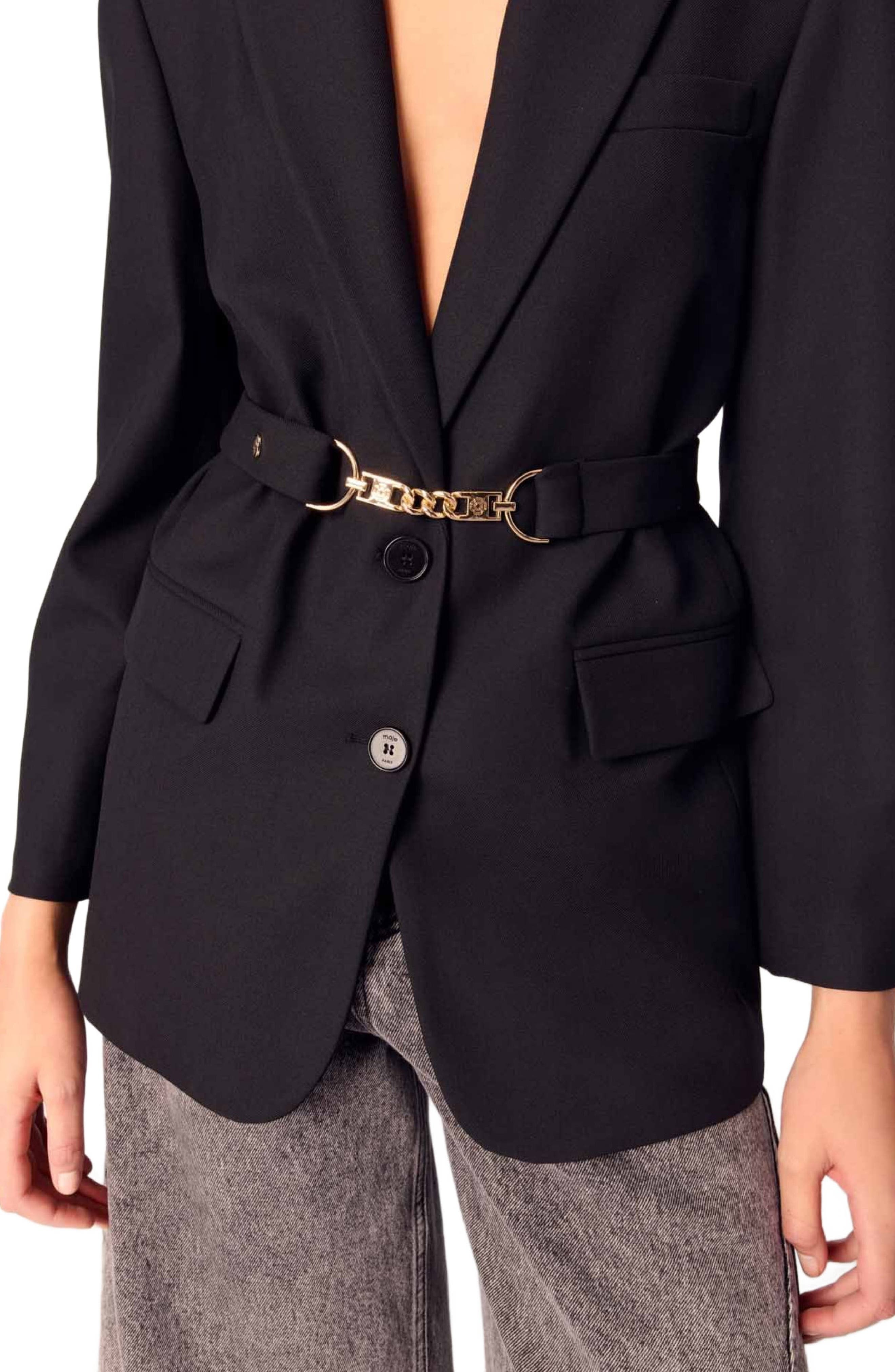 maje Belted suit jacket in Black at Nordstrom - 5