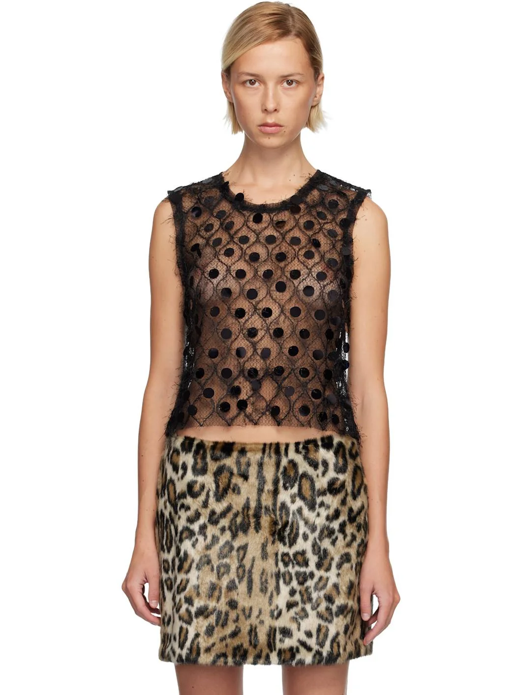 Black Mesh Paillettes Top - 1