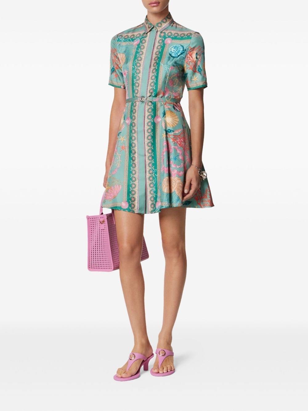 Underwater Barocco silk mini shirt dress - 2