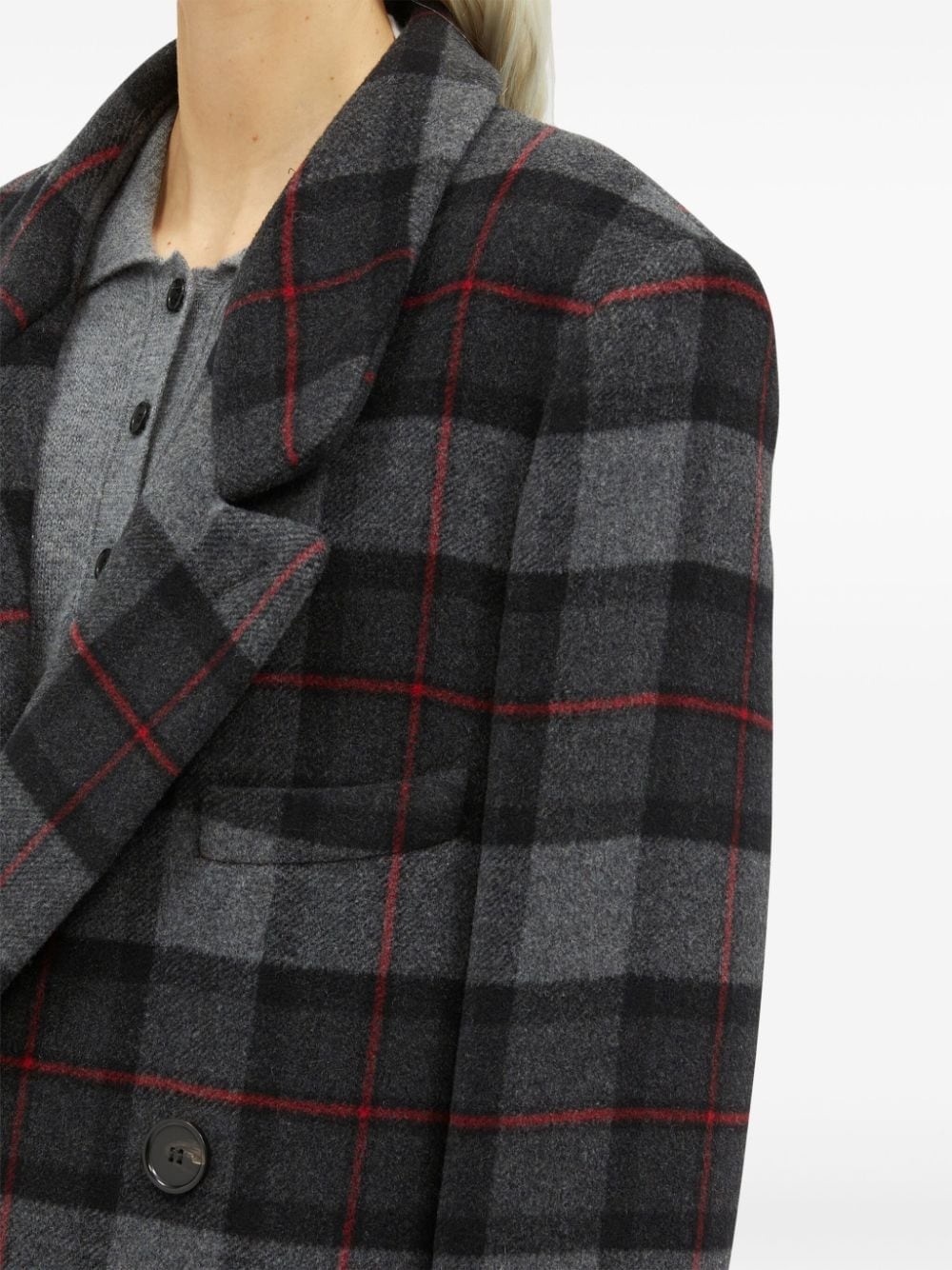 checked double-breasted coat - 5