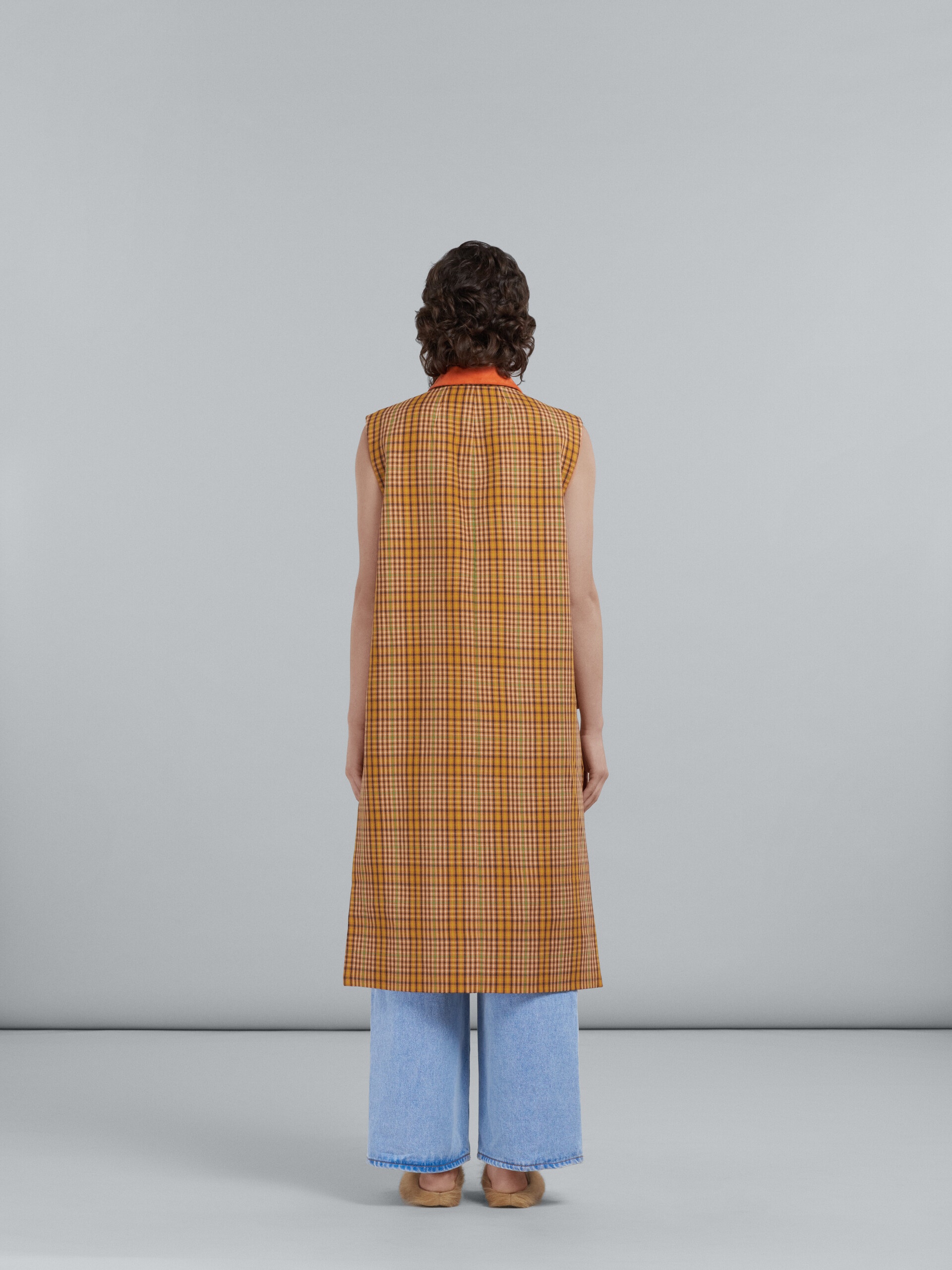 LONG WOOL VEST WITH ORANGE CHECKS - 3