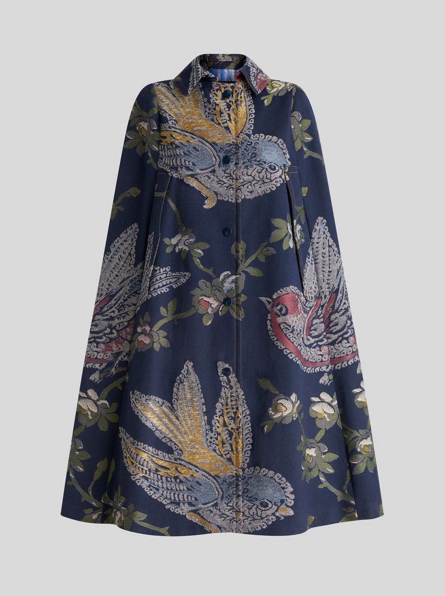 DENIM JACQUARD CAPE WITH BIRDS - 1