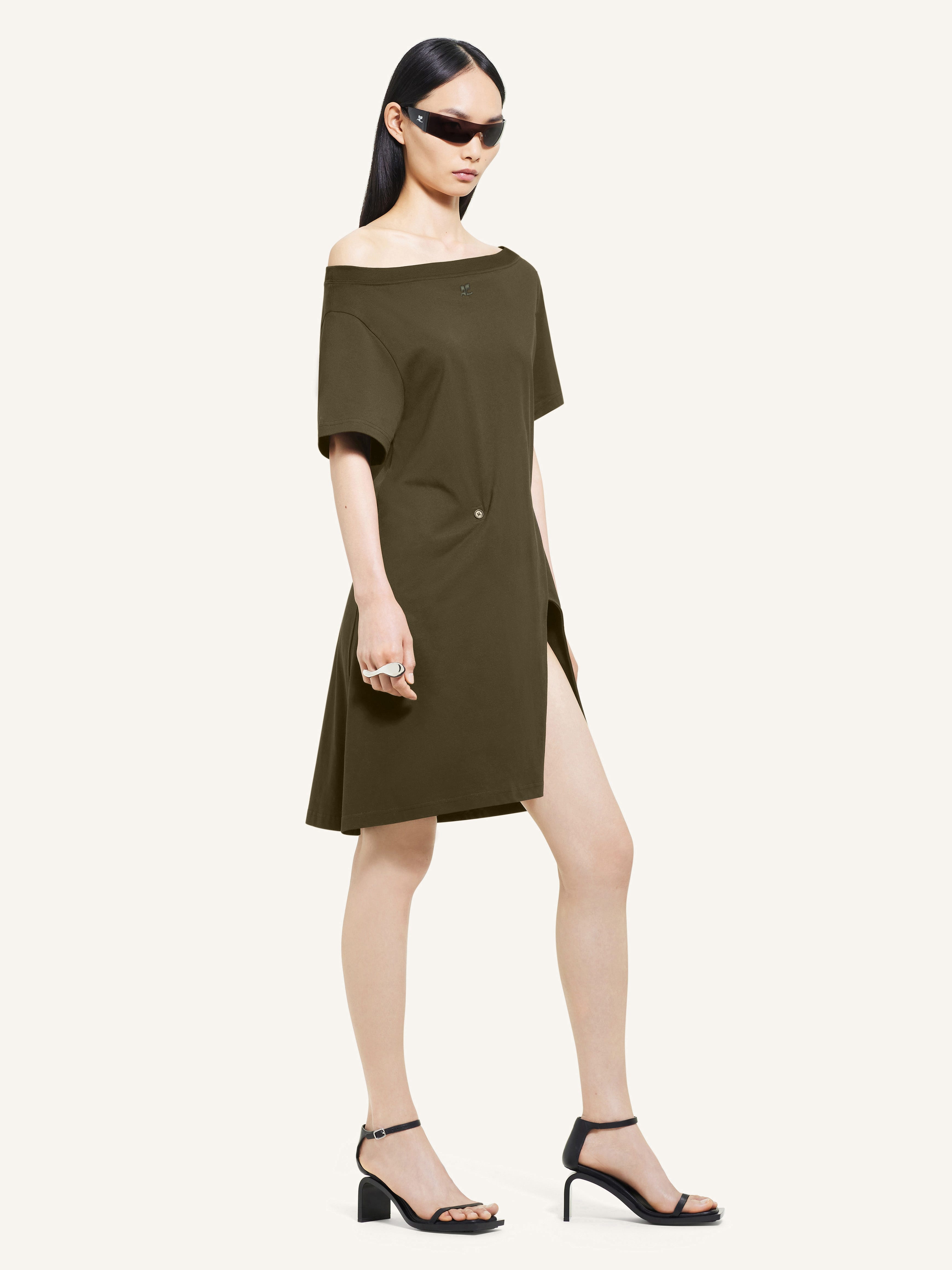 BOAT NECK COTTON MINI DRESS - 3