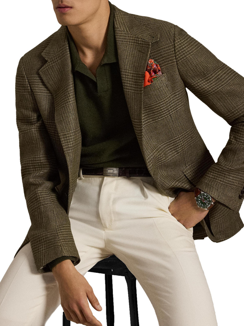 Men's Glen Checked Linen-Blend Blazer - Olive Sage Multi 5
