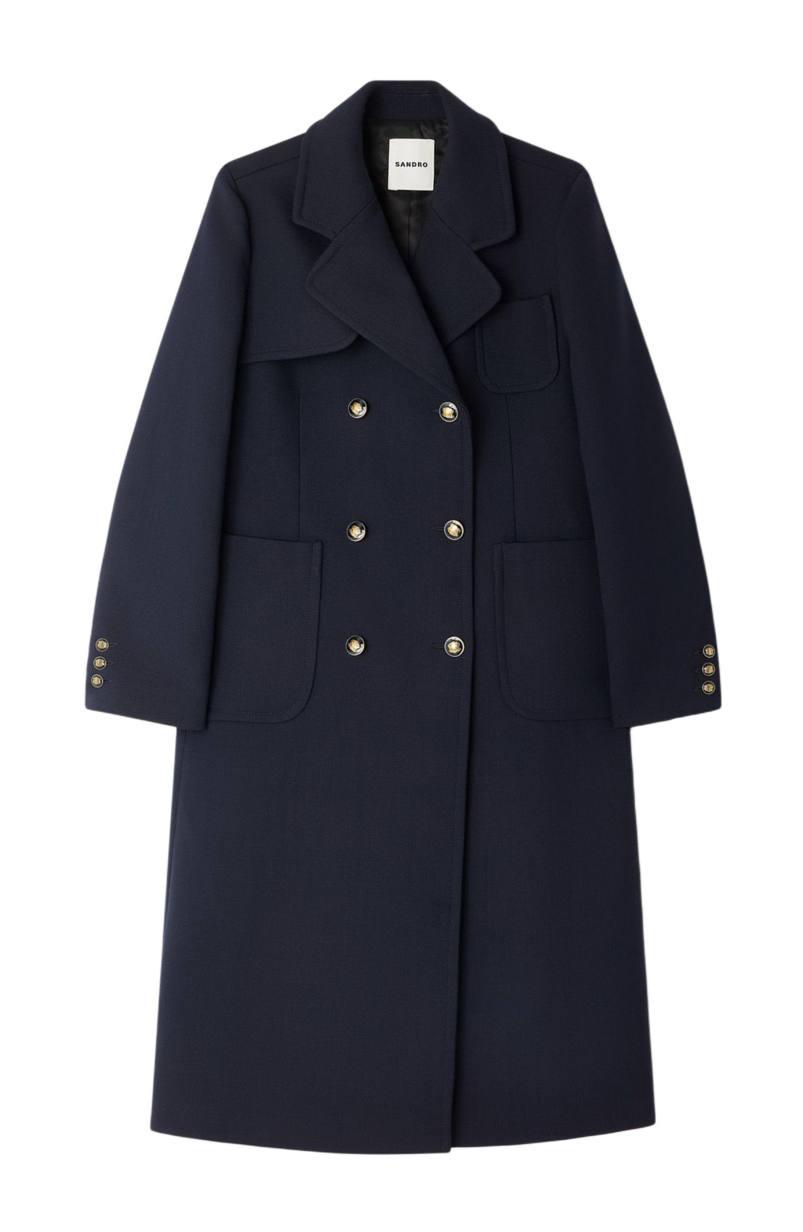 SANDRO Long double-breasted coat in Navy Blue at Nordstrom - 6
