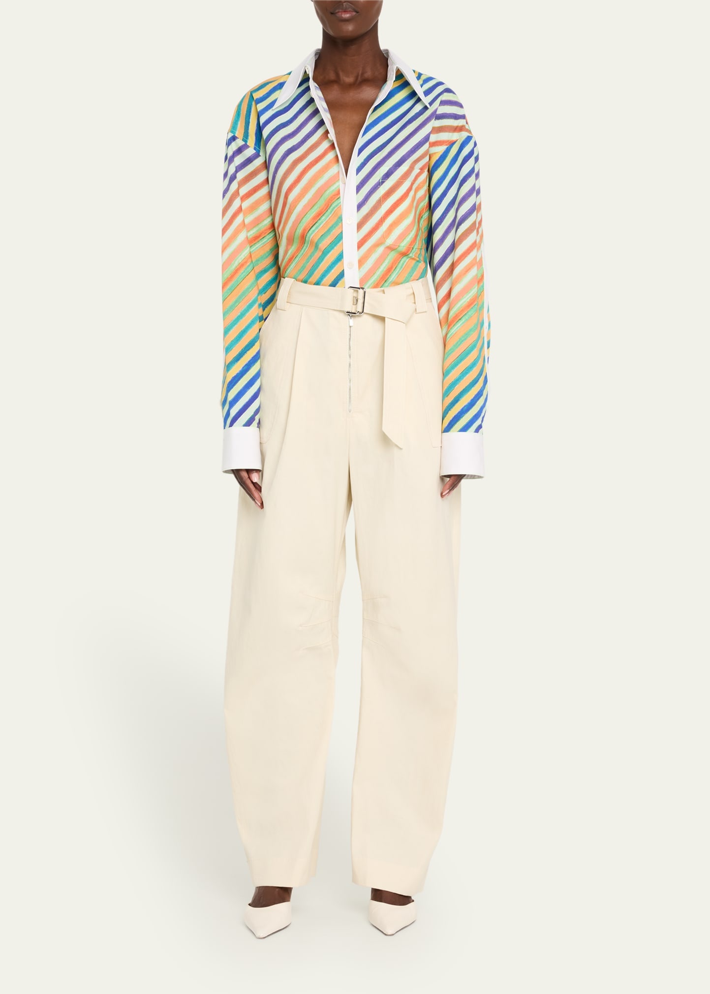 Patch-Pocket Barrel-Leg Belted Trousers - 2