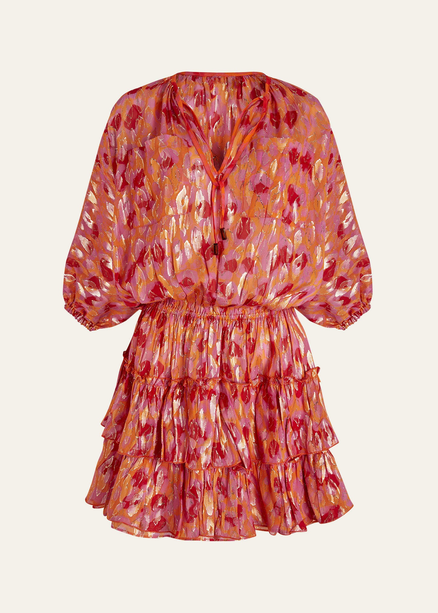 Abstract Leopard Printed Silk Mini Dress - 1