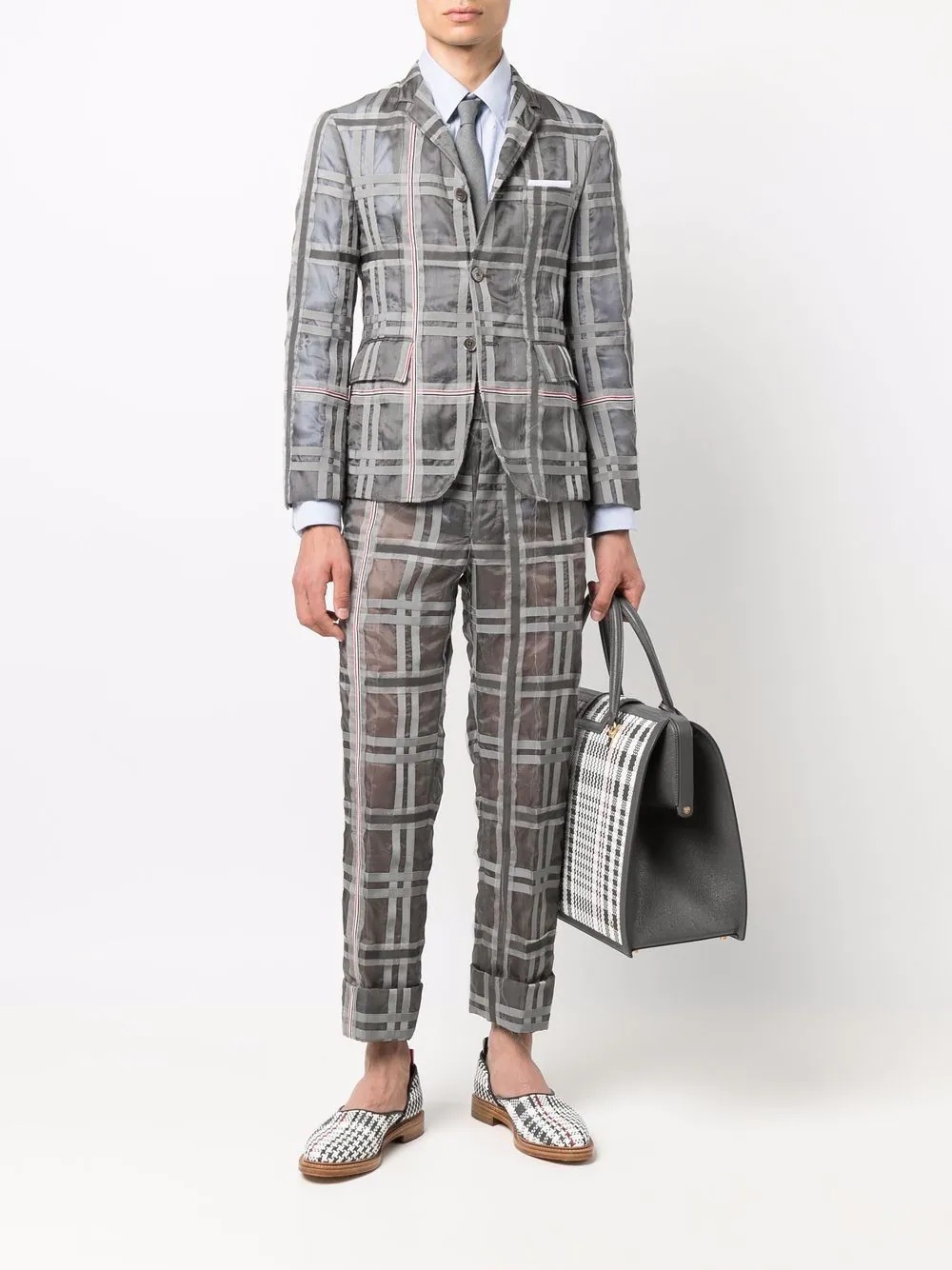 semi-sheer check-pattern cropped suit trousers - 2