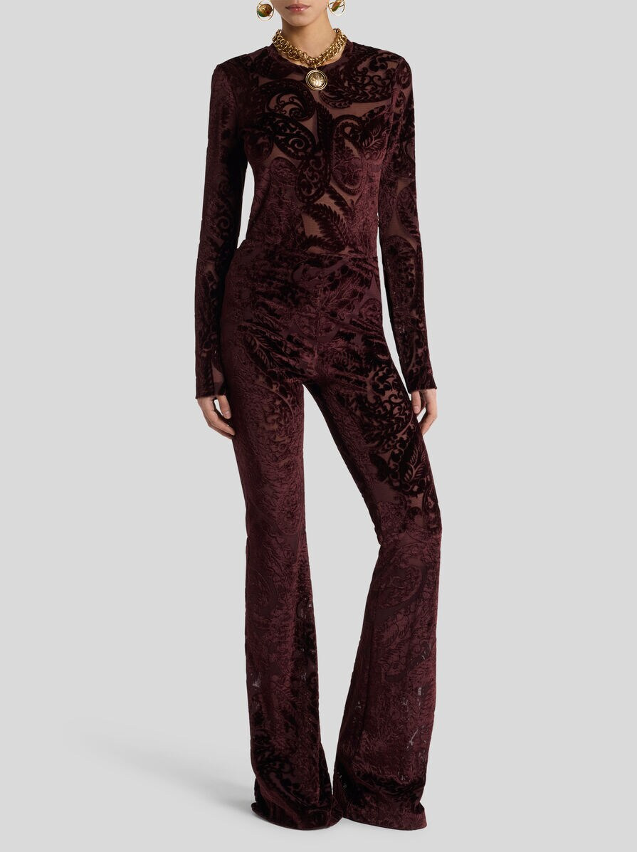 JACQUARD CHENILLE TROUSERS WITH LACE EFFECT - 4