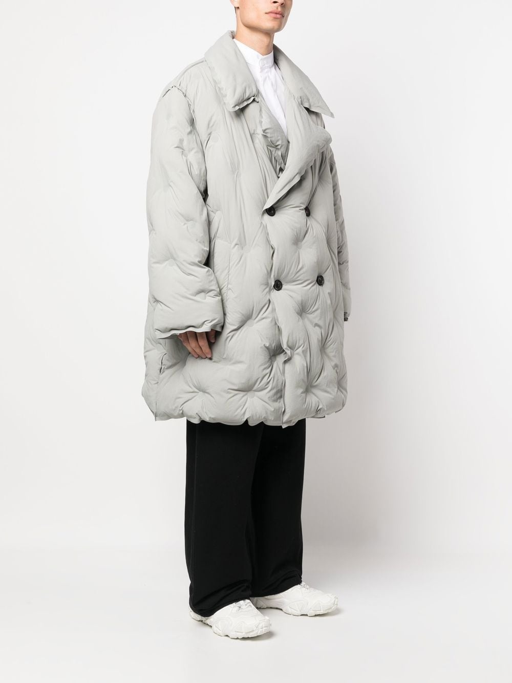 peak lapel padded coat - 3
