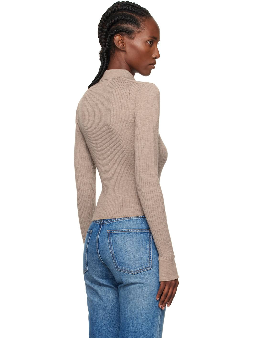 Beige Knitted Rib Cardigan - 3