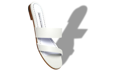 Manolo Blahnik White Calf Leather Flat Sandals outlook