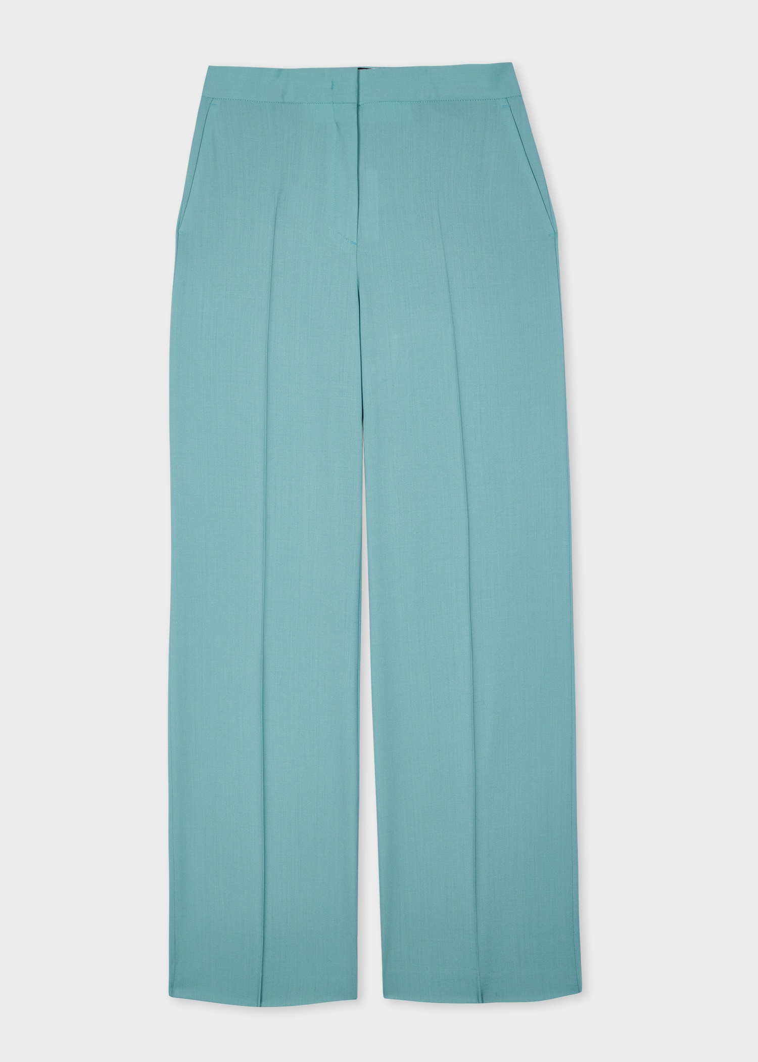 Women's Sea Green Wool Wide-Leg Trousers - 1