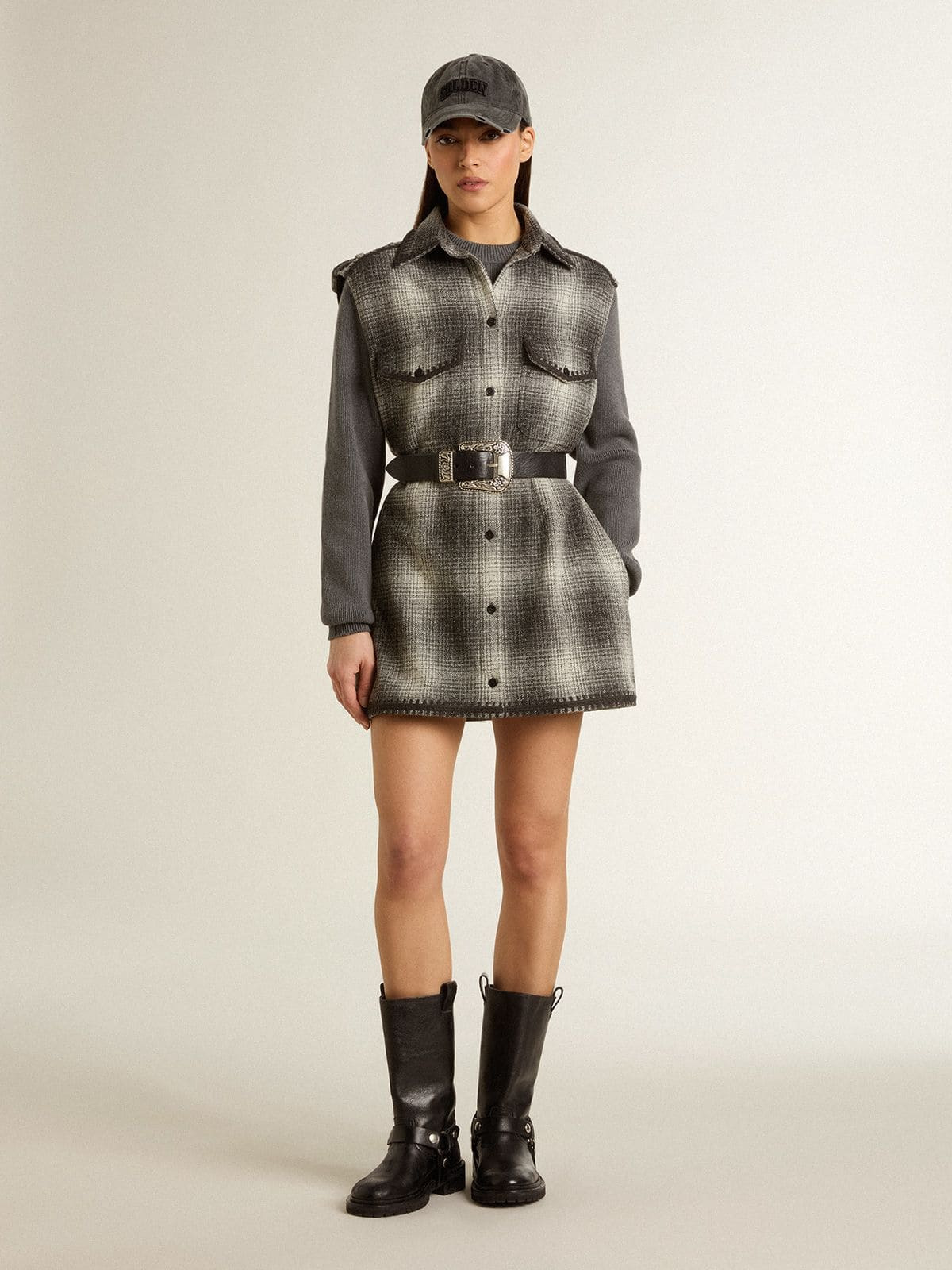 Women's dark gray wool-blend shirt dress - 3