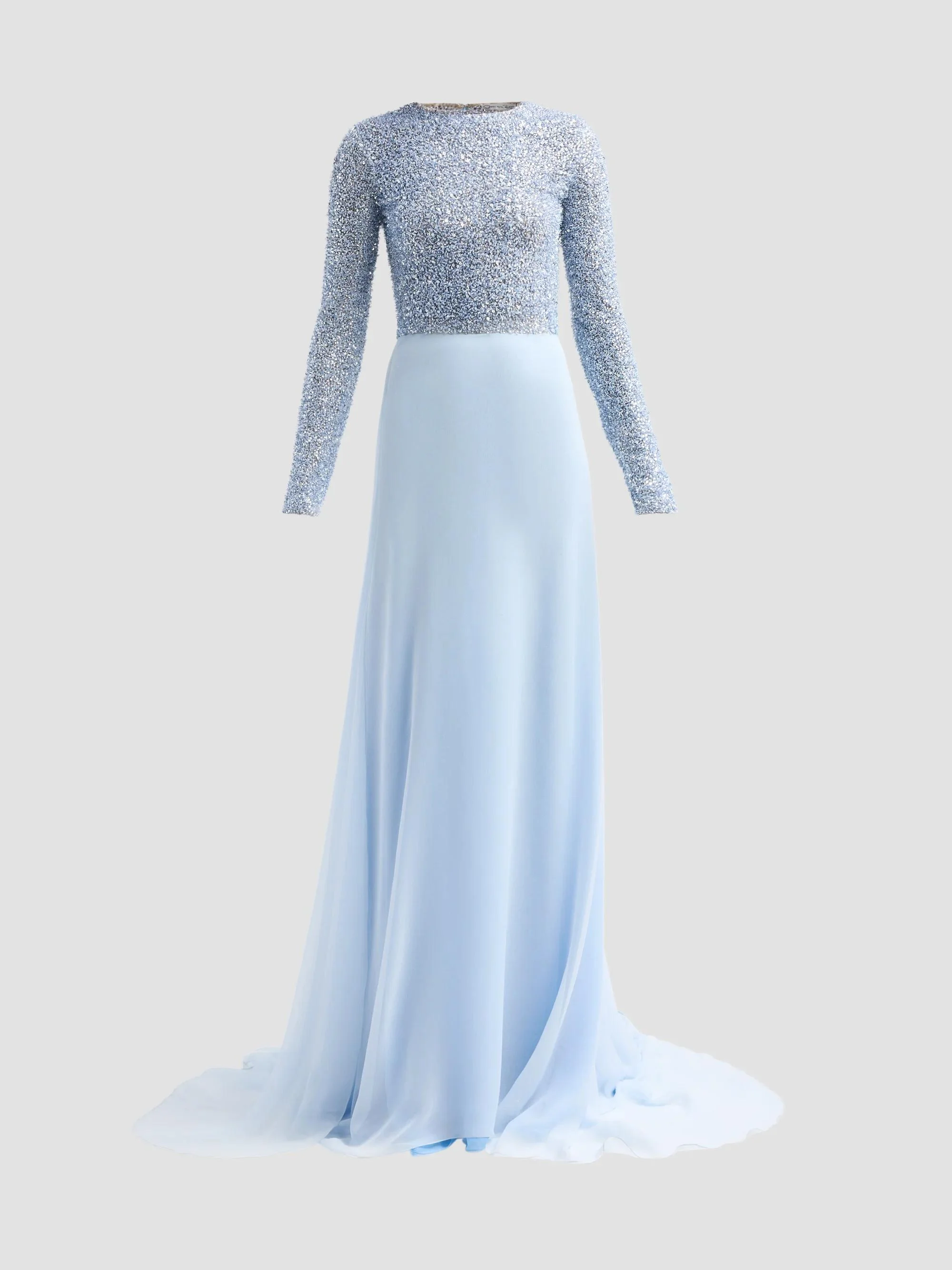 Women's Resort Beaded Bodice Chiffon Gown - Light Blue - 1