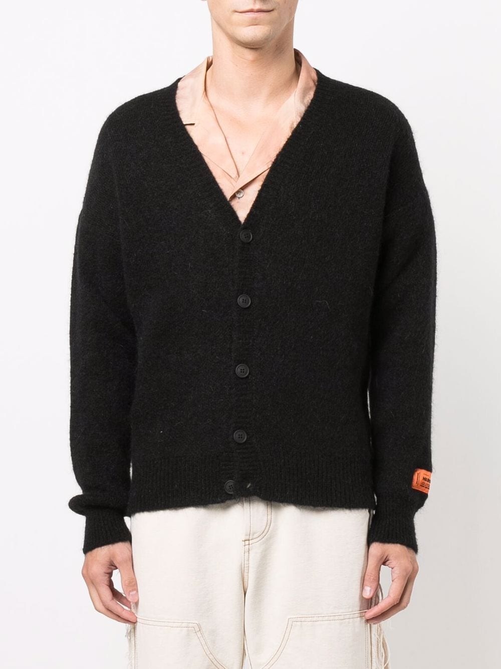 logo printed brushed cardigan - 3