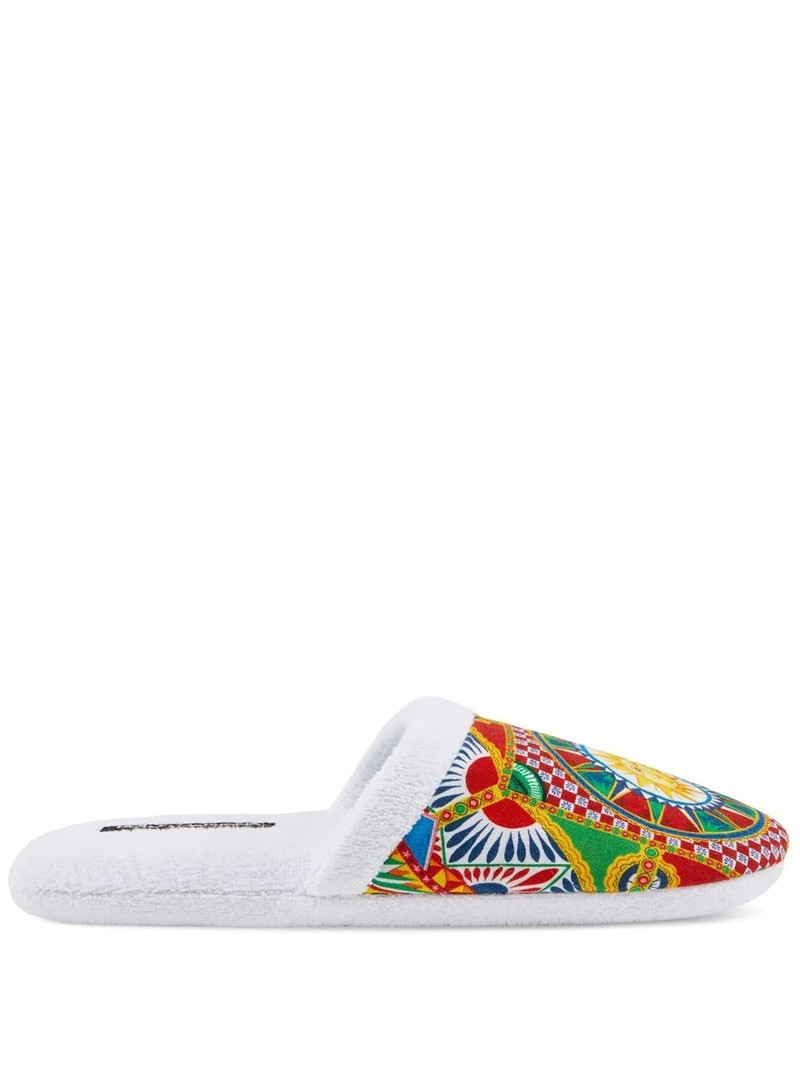 Carretto Siciliano-print terry slippers 1