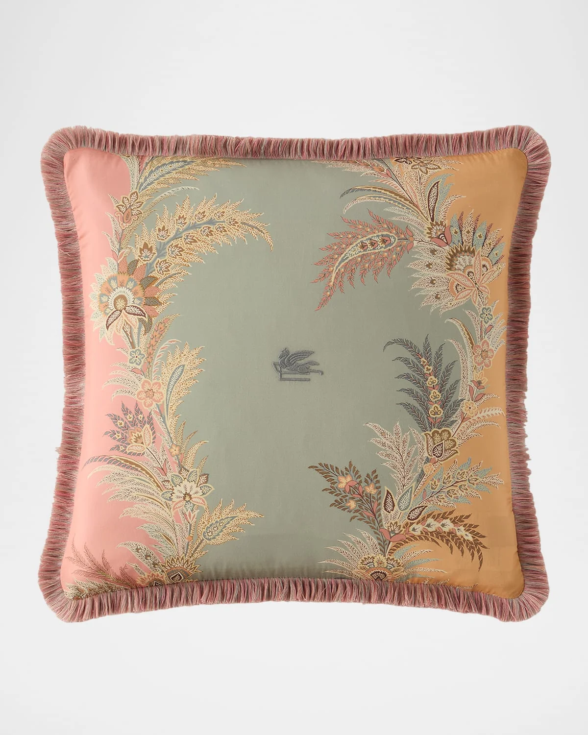 Caladium Embroidered Pillow with Fringe, 18" Square - 1