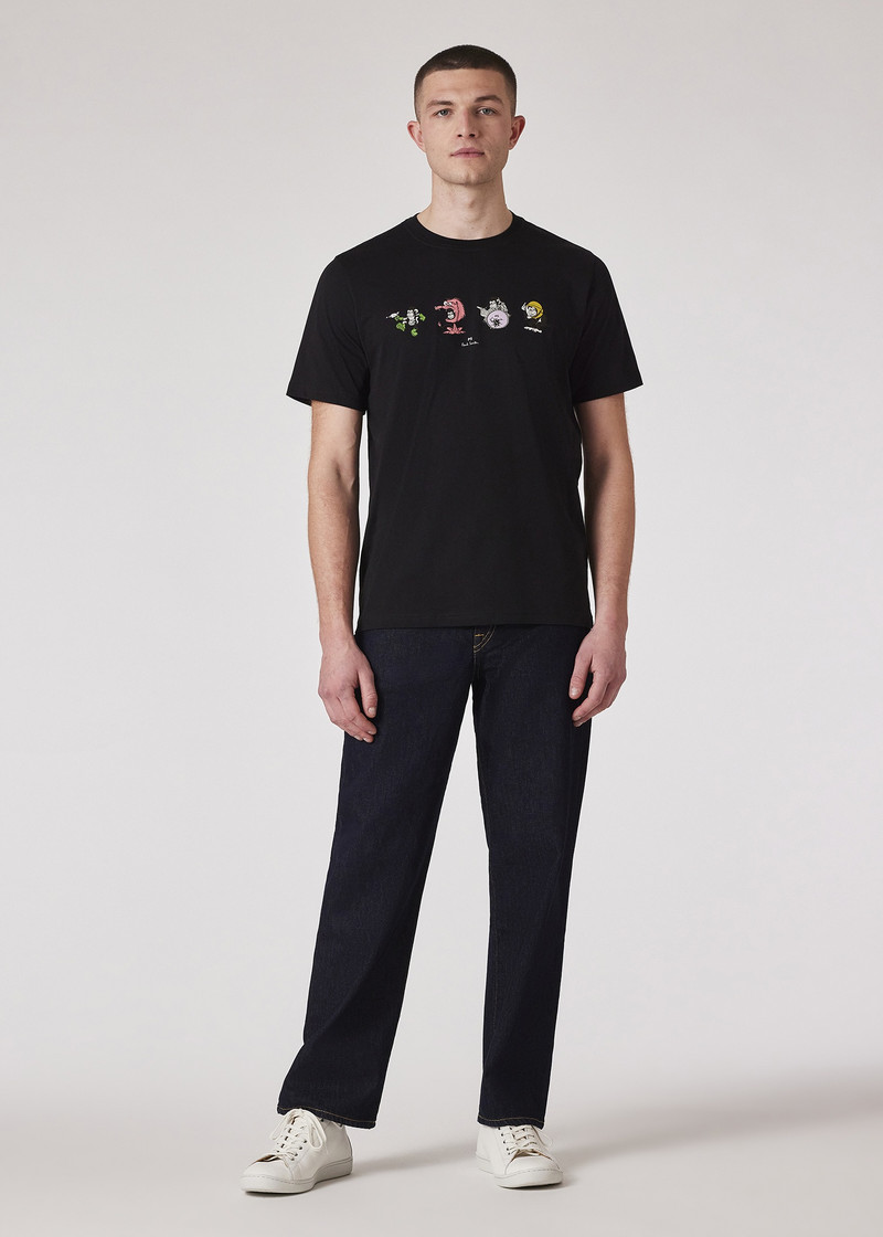 Black Cotton 'Monkey' Print T-Shirt 5