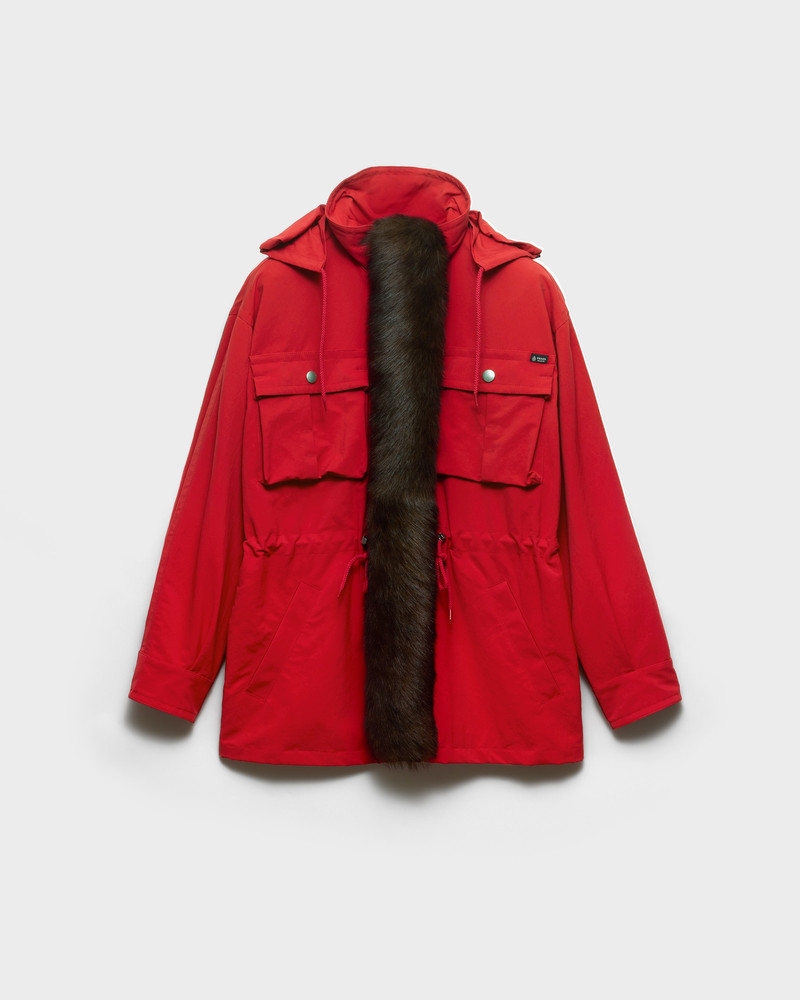 Technical fabric parka with shearling trim 1