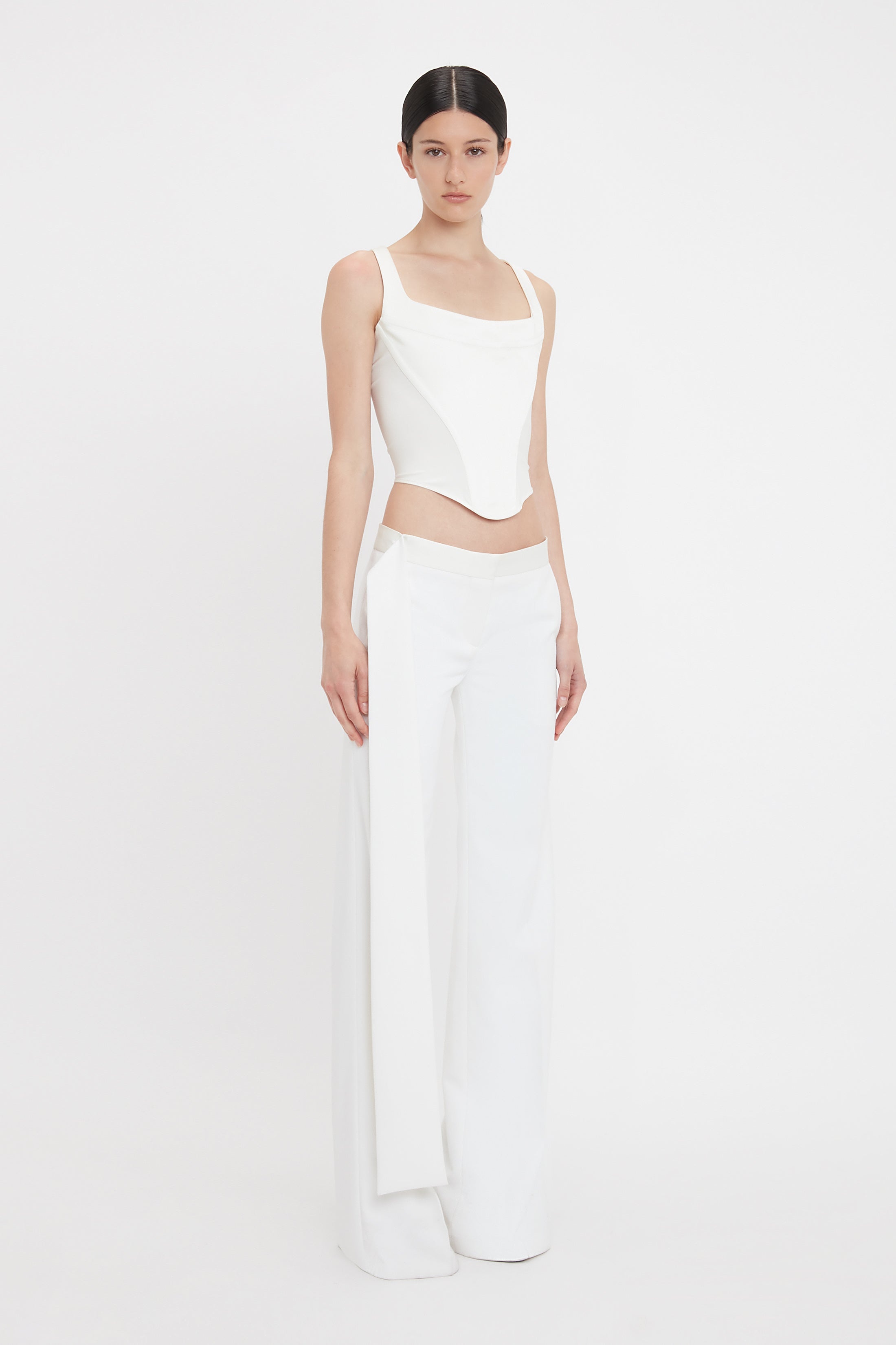 Satin Waistband Trouser In Ivory - 3
