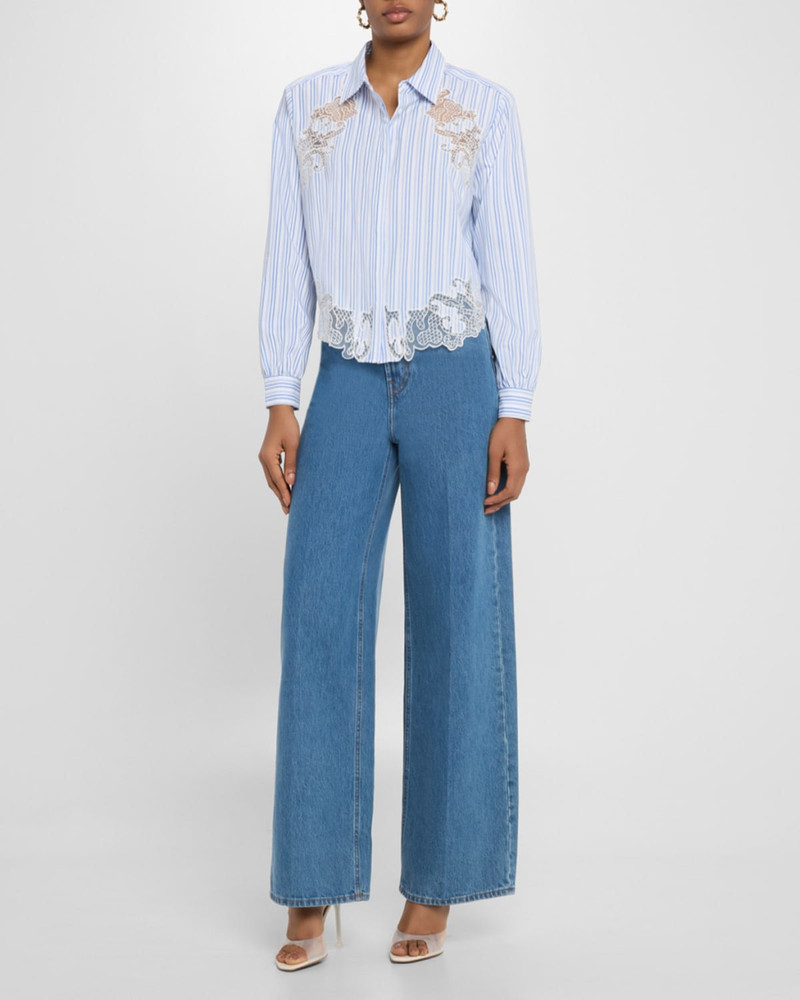 RAMY BROOK Gia Striped Embroidered Button-Front Shirt outlook
