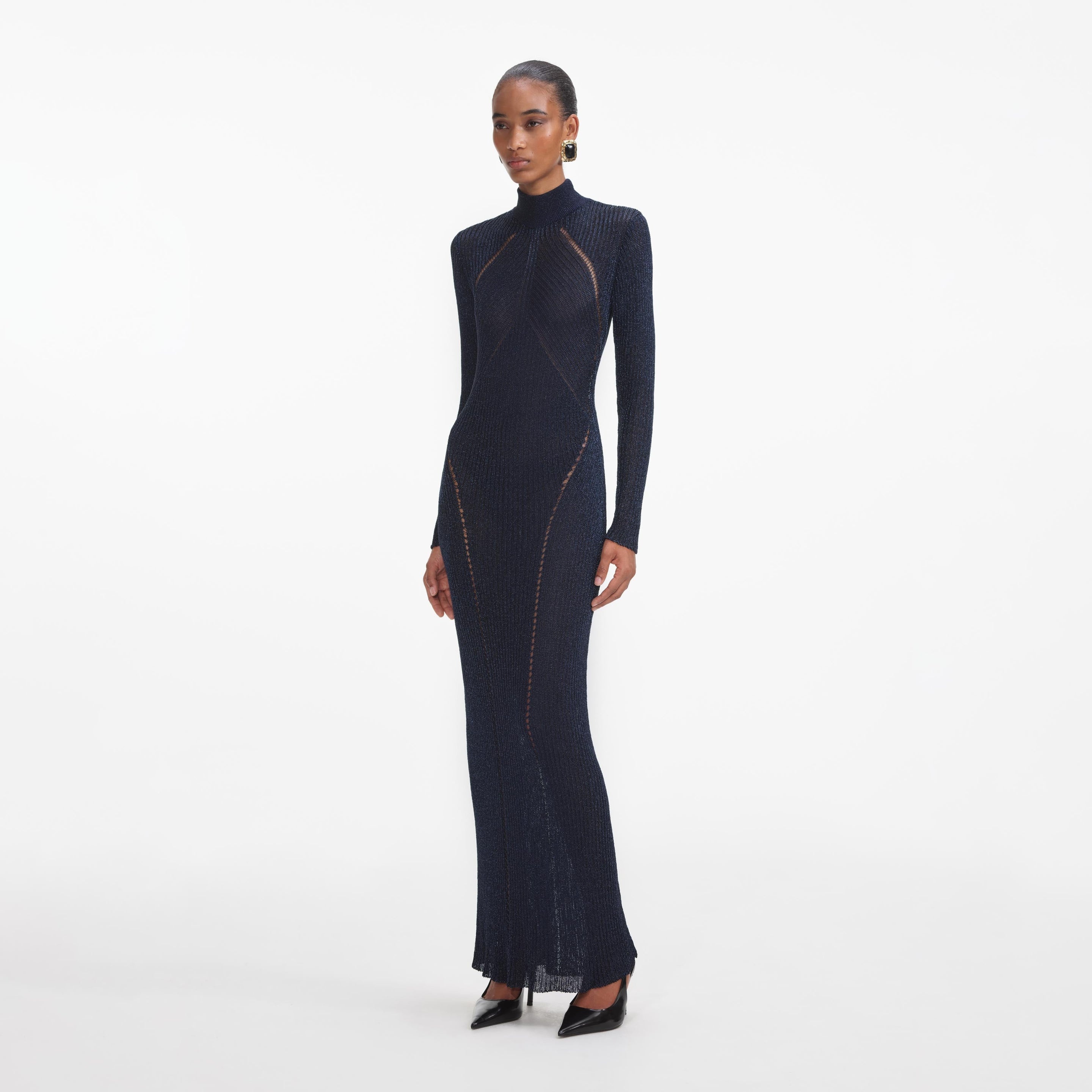 Navy Lurex Knit Maxi Dress - 2